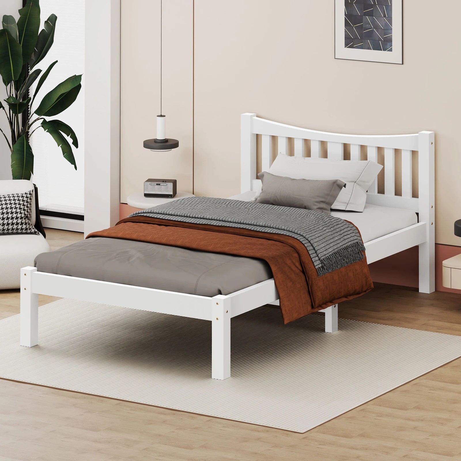 6 Alfordson Bed Frame Wooden King Single Solid Pine Timber Base Cambrie - White, 6 of 10