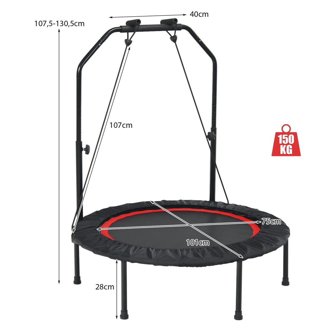 2 Costway Mini Trampoline Fitness Rebounder Handrail Cardio Exercise Trainer - Red, 2 of 2