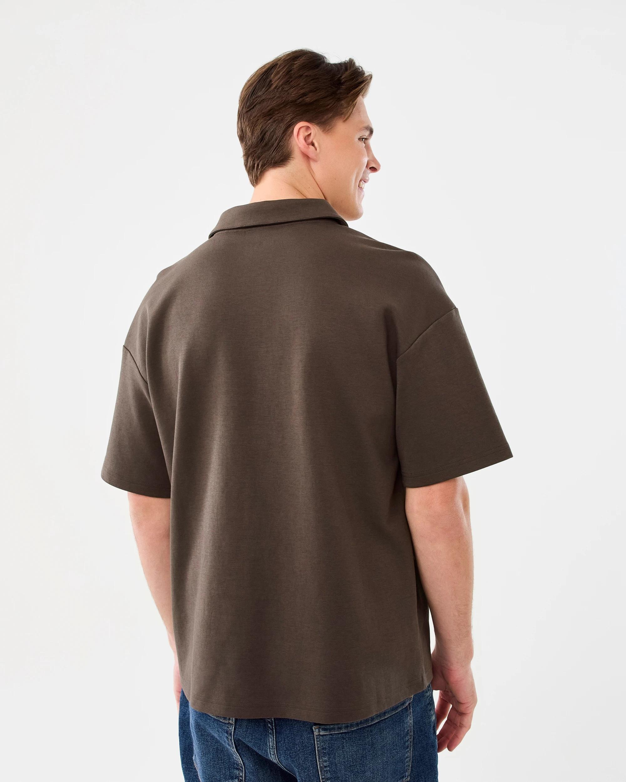 3 1/4 Zip Interlock Polo Shirt Brn Mulch, 3 of 5
