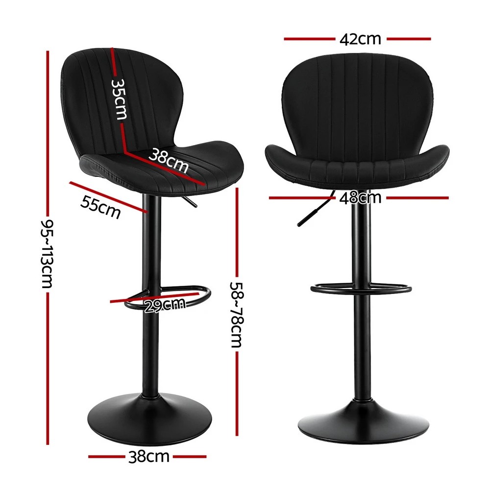 2 Artiss 2x Bar Stools Kitchen Swivel Gas Lift Counter Chair Shell Leather - Black, 2 of 7
