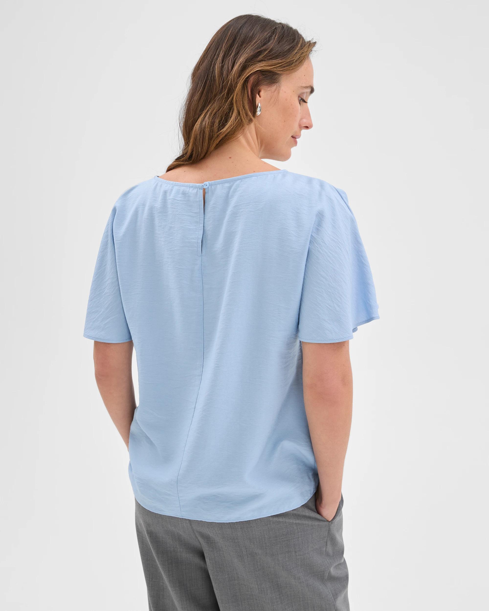 6 Preview Short Flutter Sleeve Textured Blouse BLUE MIST, 6 of 6