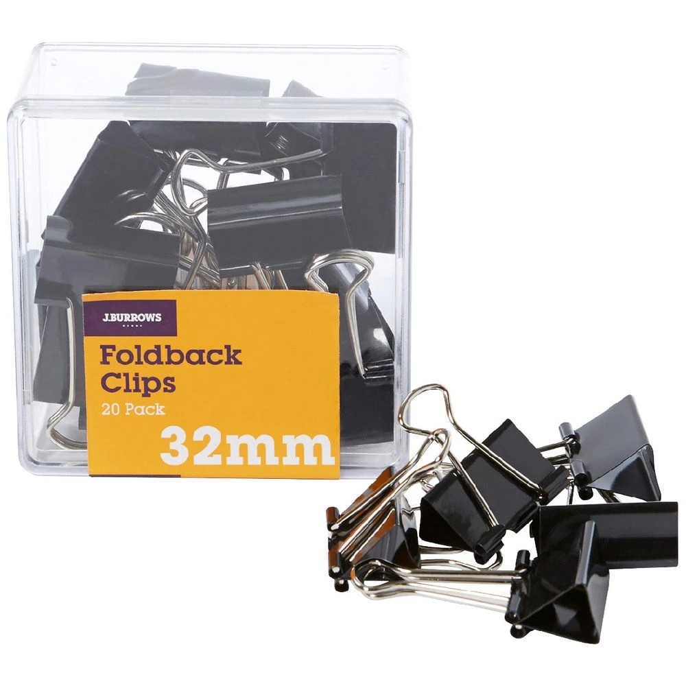 1 J.Burrows 32mm Foldback Clips 20 Pack, 1 of 3