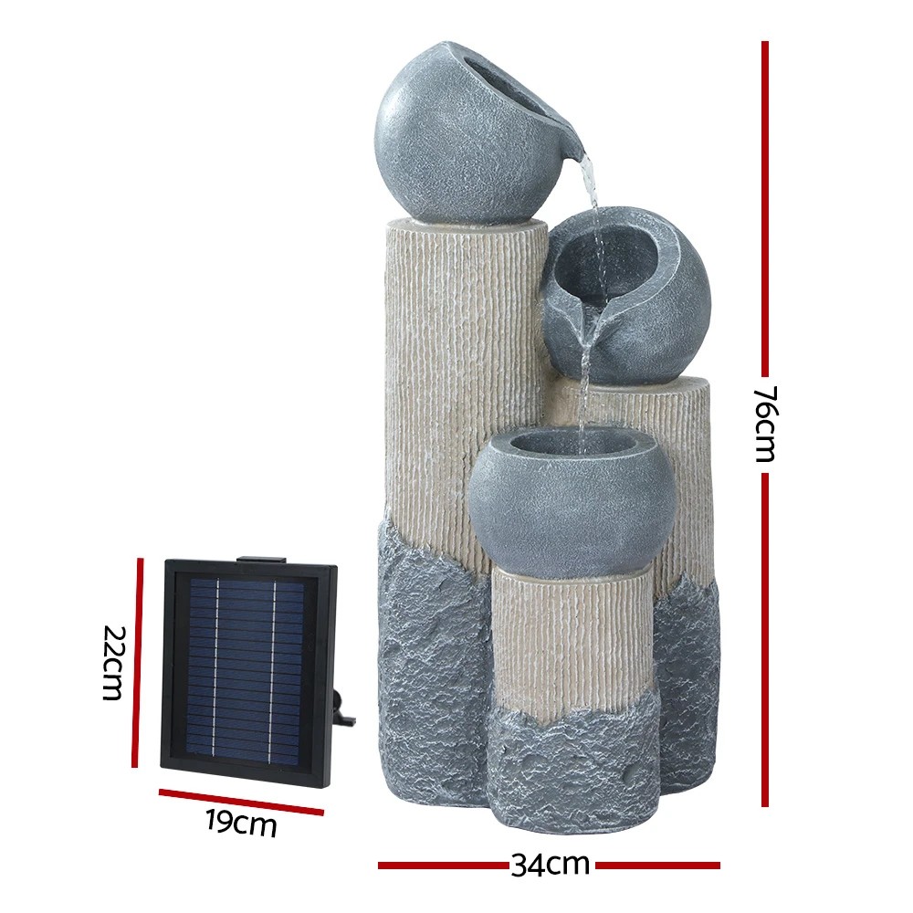 2 Gardeon Solar Water Feature Cascading Fountain 3-Tier Pot LED Lights 76CM - Grey, 2 of 6