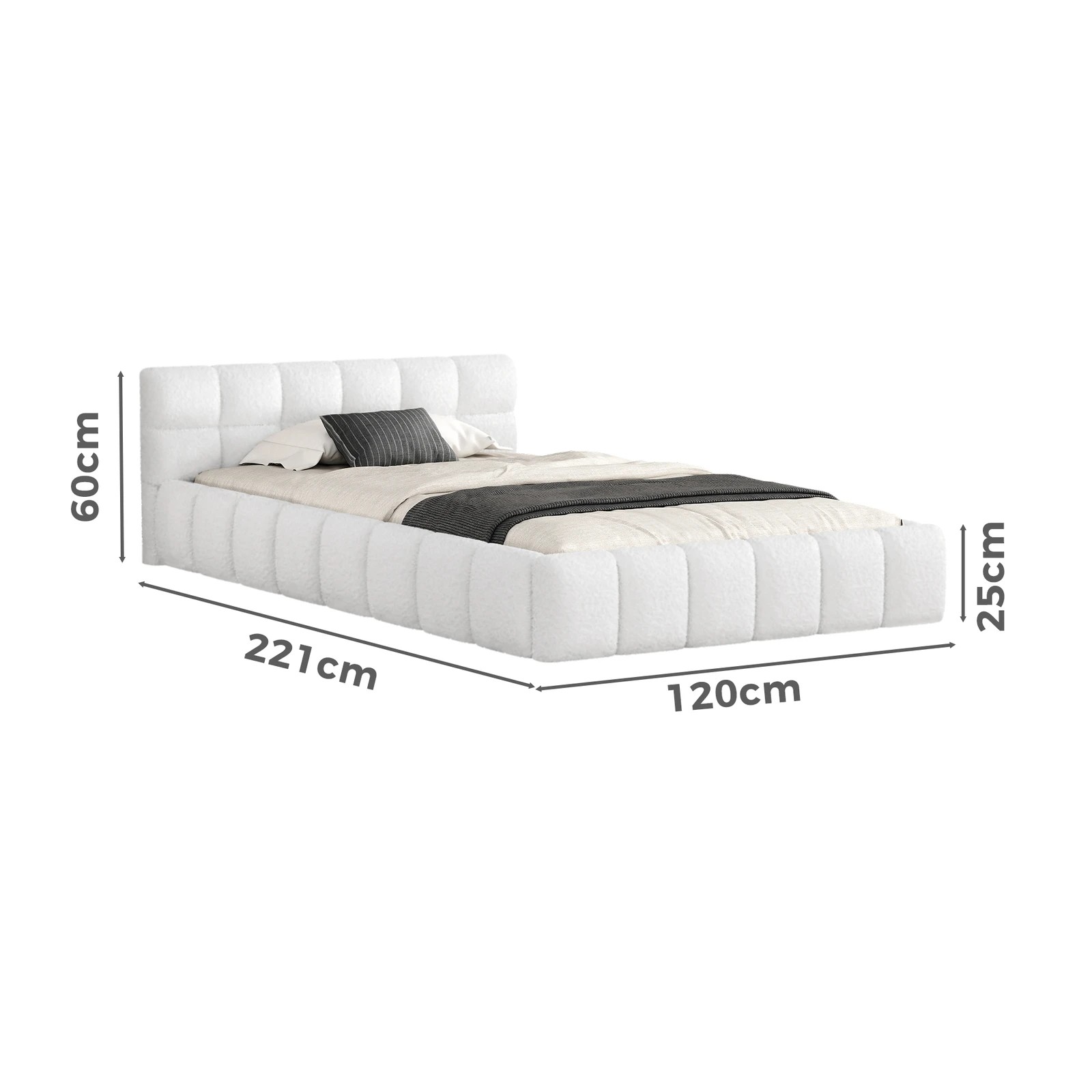 7 Alfordson Bed Frame King Single Tufted Headboard Foundation Boucle Talmon - White, 7 of 10