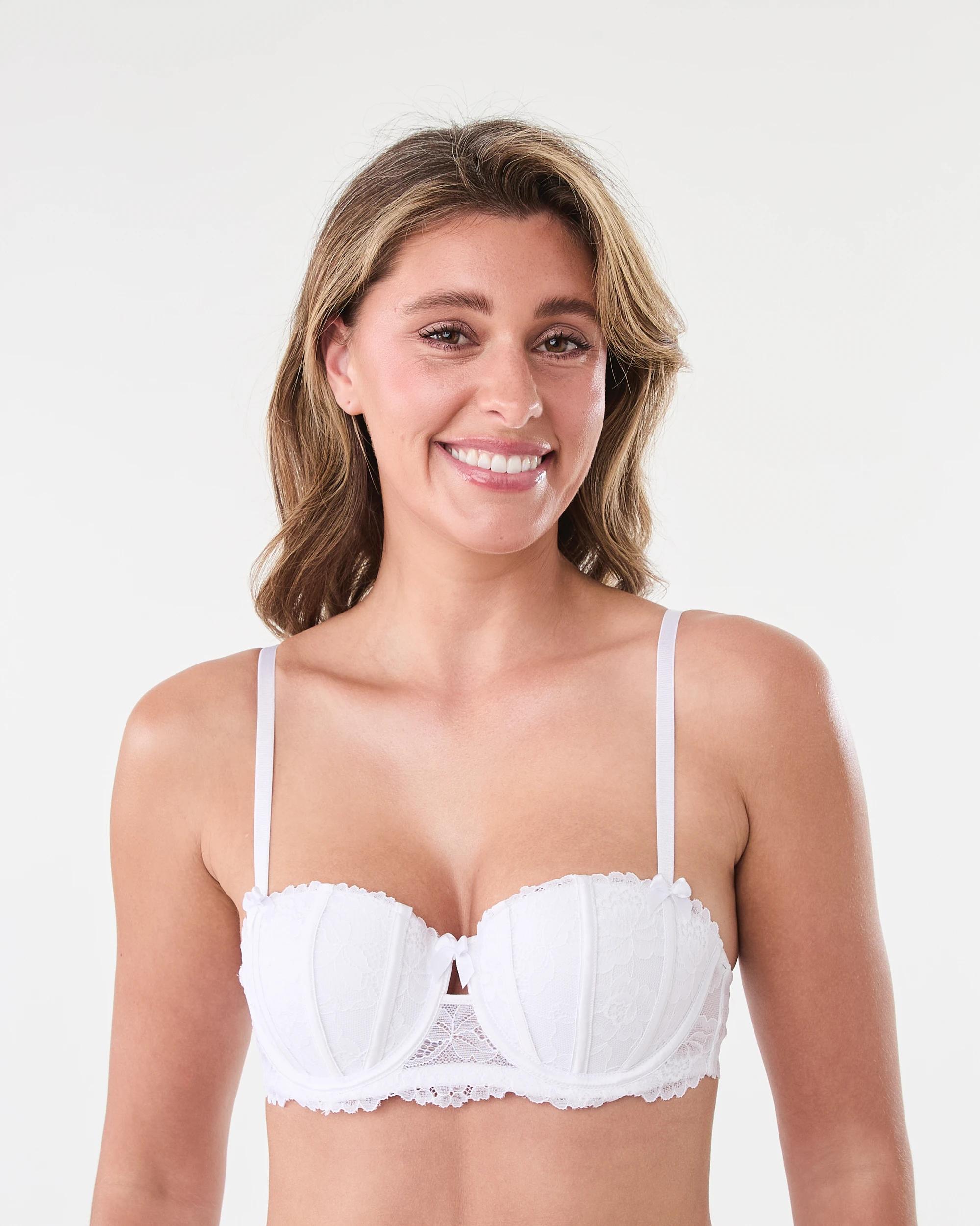 1 Co-ordinated Mesh & Satin Balconette Push-Up Bra White, 1 of 7