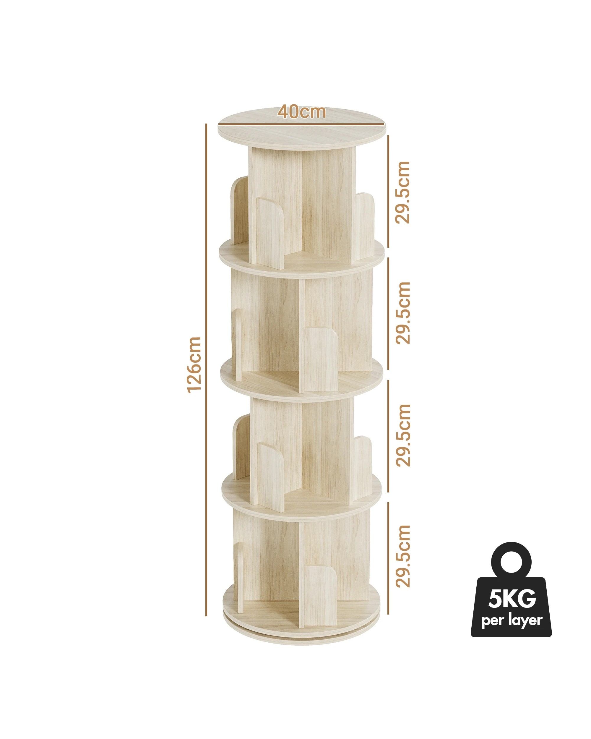 2 Advwin 4 Tiers Bookshelf Rotating Corner Bookcase Cabinet Revolving Display Stand Rack Oak, 2 of 8