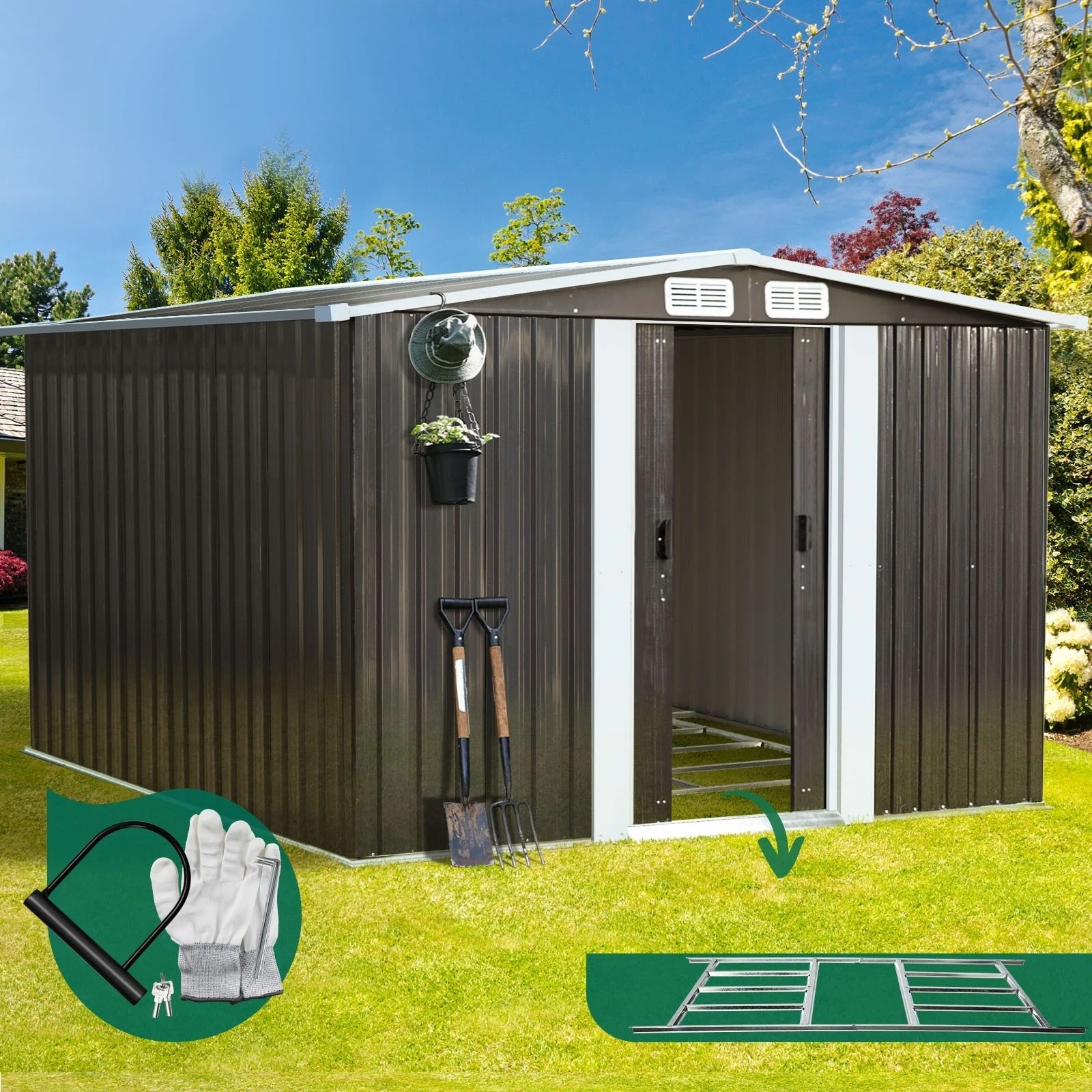 3 Livsip Garden Shed Outdoor Storage Sheds 2.57x2.05M Workshop Cabin Metal Base - Grey, 3 of 8