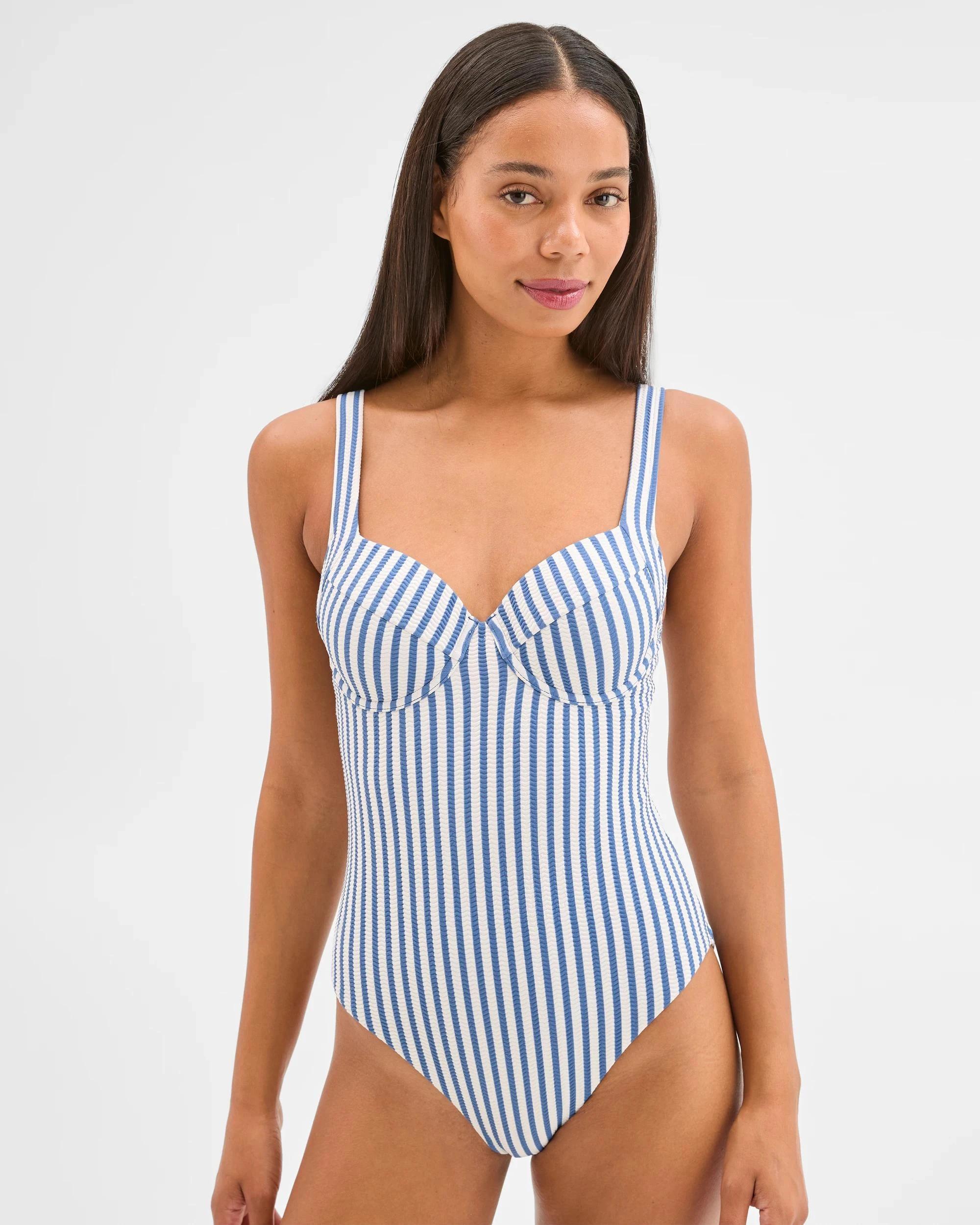 2 Target Woman Shape Your Body Resort Balconette Underwire One Piece Swimsuit STEEL STRIPE, 2 of 10
