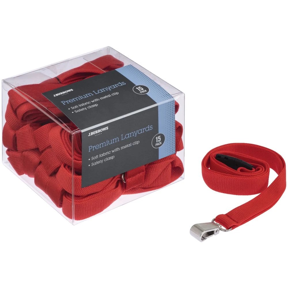 3 J.Burrows Premium Lanyard Tub Red 15 Pack, 3 of 3