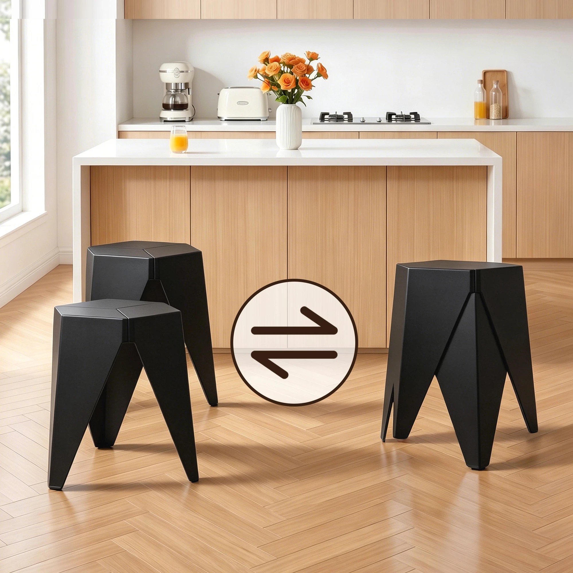 6 Artiss 3pcs Bar Table and Stools Set Adjustable Desk Stackable Chairs - Black, 6 of 7