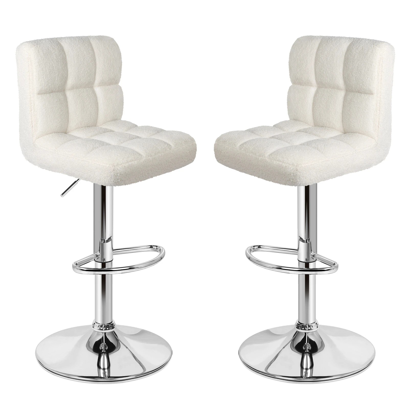 1 Alfordson 2x Bar Stools Ralph Kitchen Swivel Chair Boucle Gas Lift - White, 1 of 10