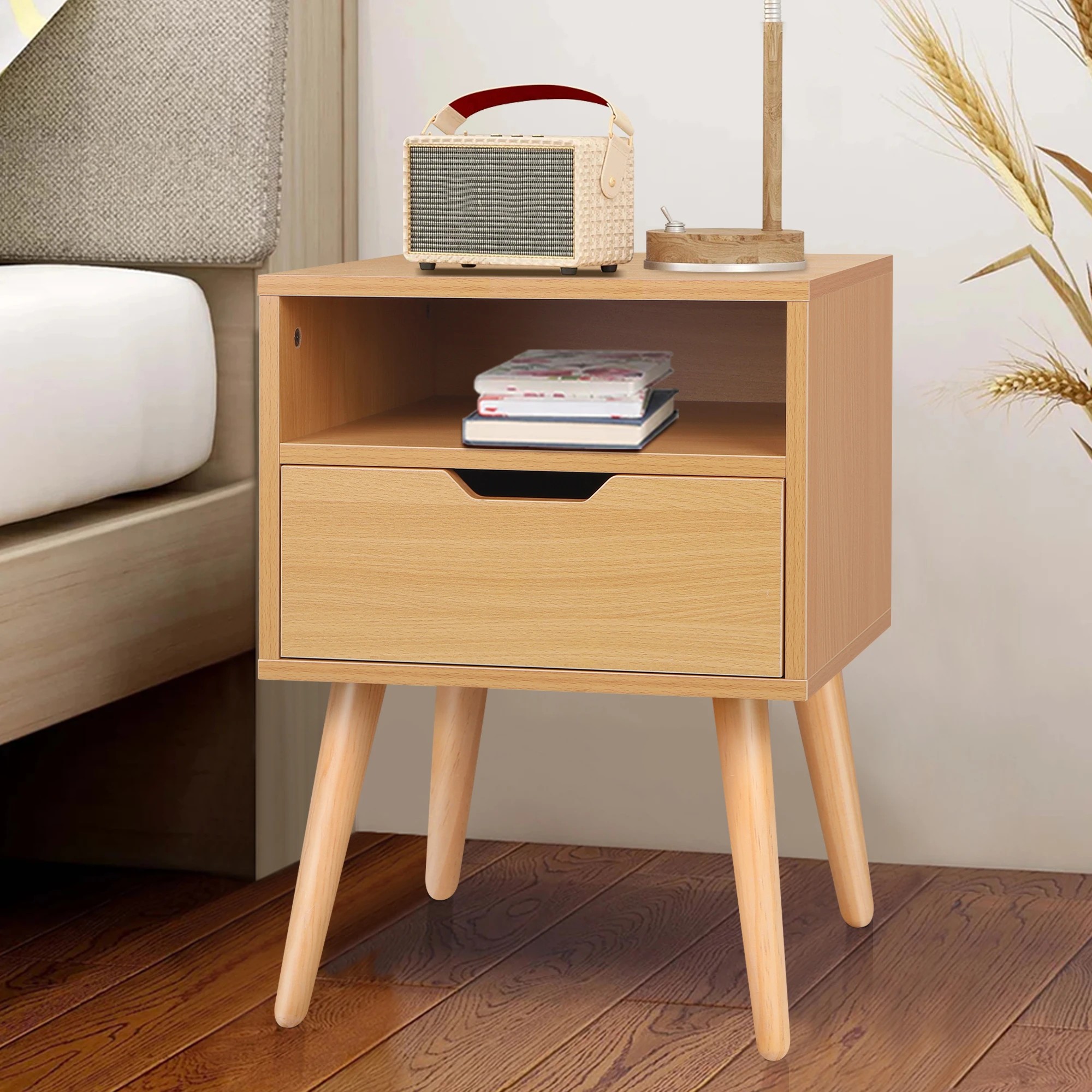 4 Alfordson Bedside Table Nightstand Side Storage Cabinet Scandinavian - Wood, 4 of 9