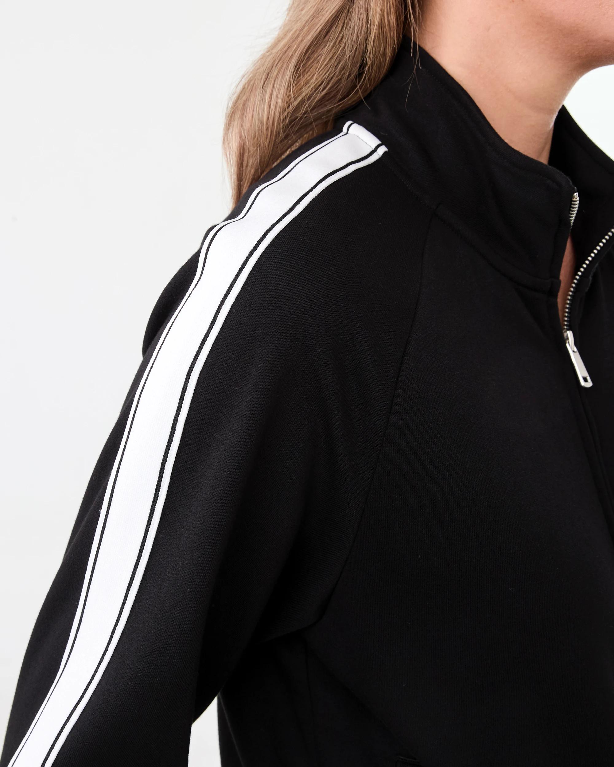 6 Zip Through Stripe Sleeve Sweatshirt Black, 6 of 8