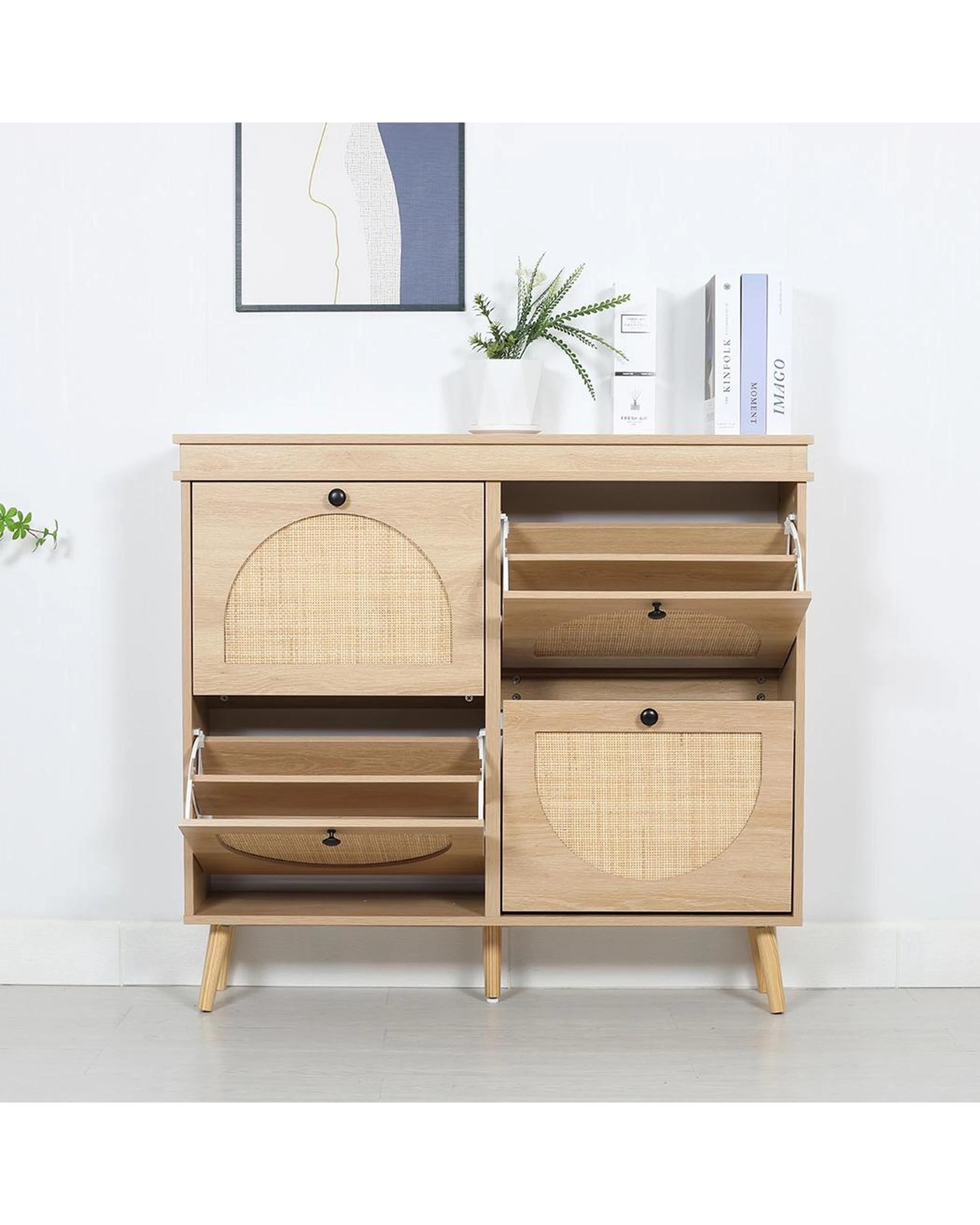 8 Westly Rattan Shoe Cabinet with 4 Doors Oak, 8 of 9