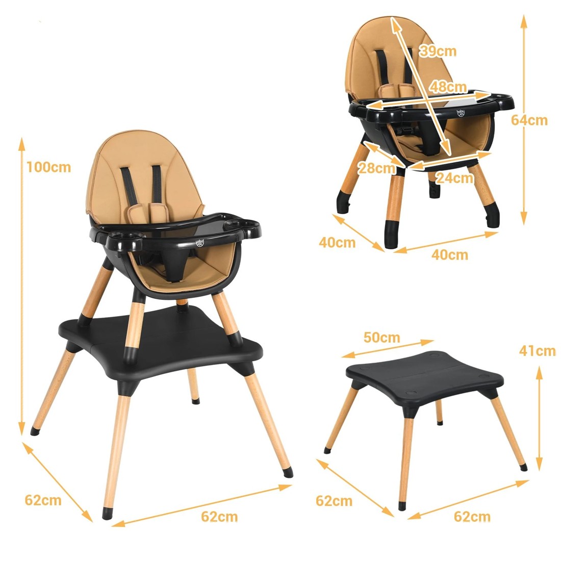 2 Costway Convertible Baby High Chair Wooden Coffee, 2 of 2