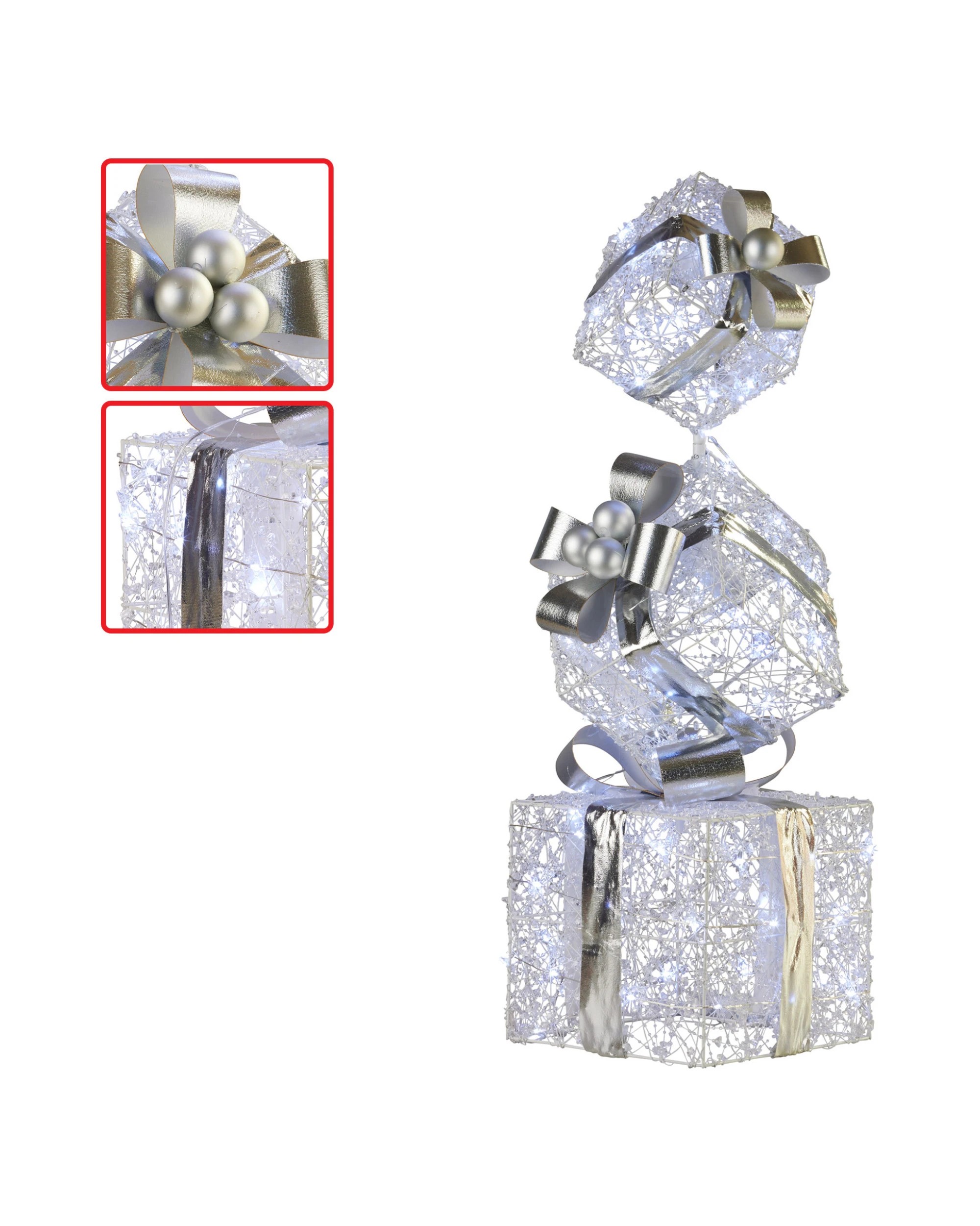 5 Christabelle 83cm Triple Christmas Silver Giftbox Stack Display With Lights, 5 of 7