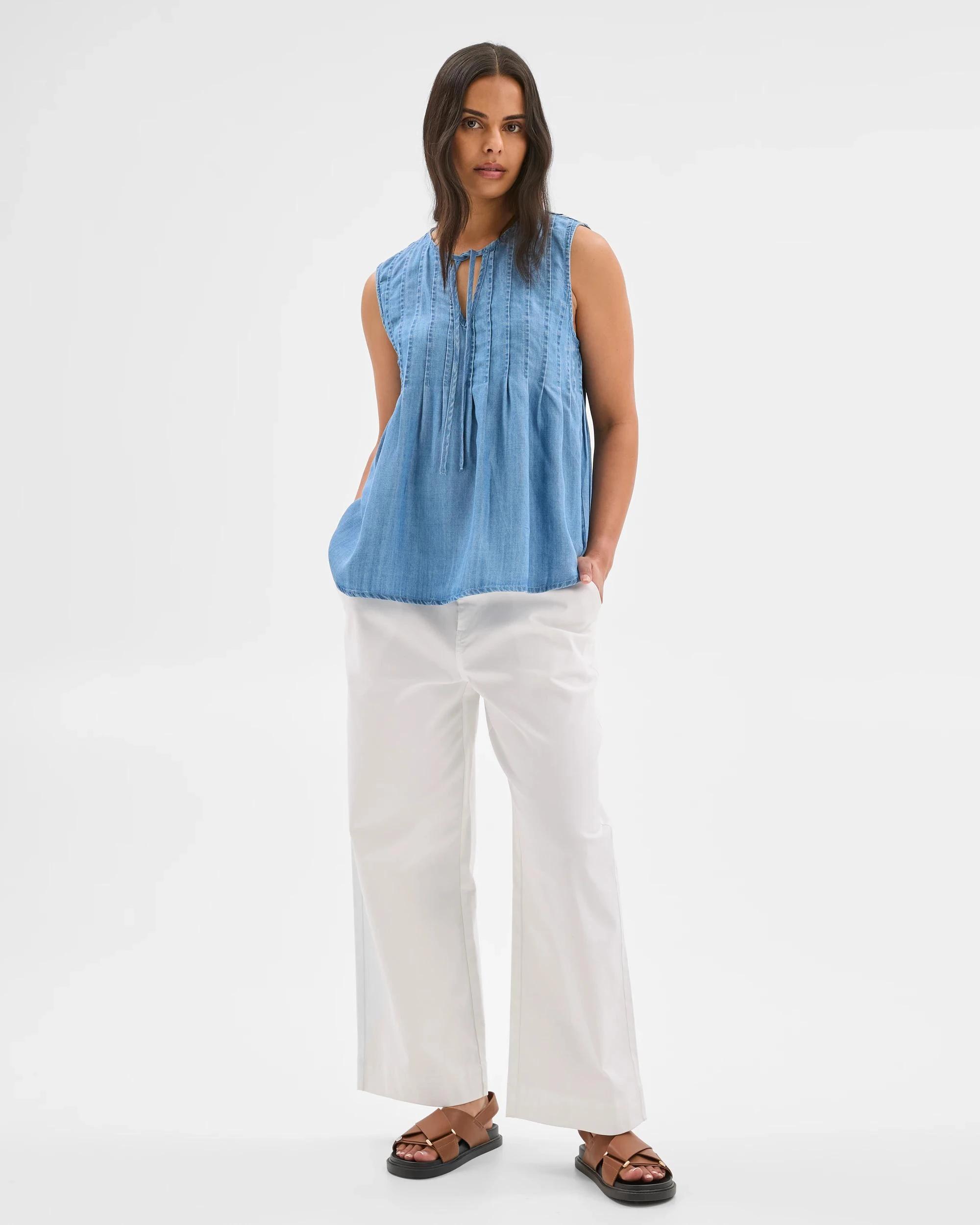 1 Target Pintuck Tank Top CHAMBRAY, 1 of 6