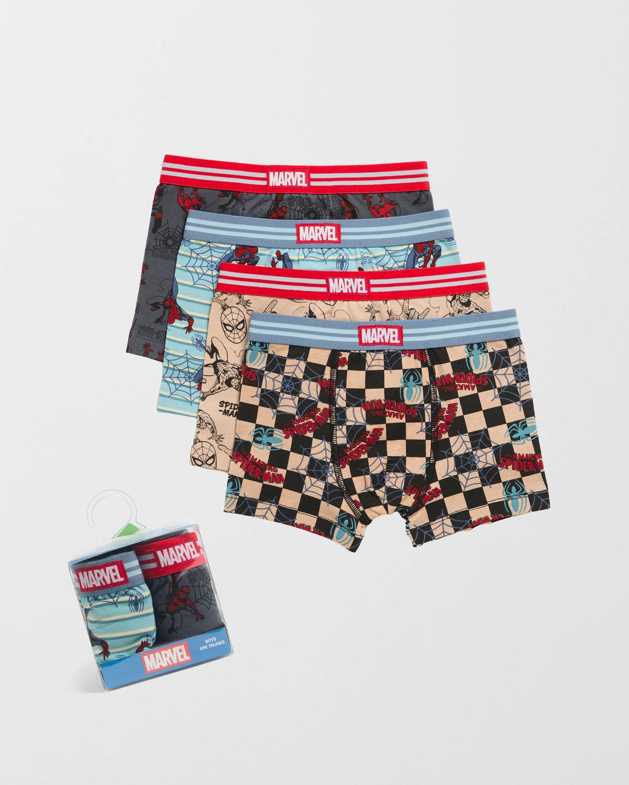 1 Disney Licensed Marvel Spider-Man Australian Cotton 4 Pack Younger Boys Trunks SPIDER-MAN MULTI, 1 of 1