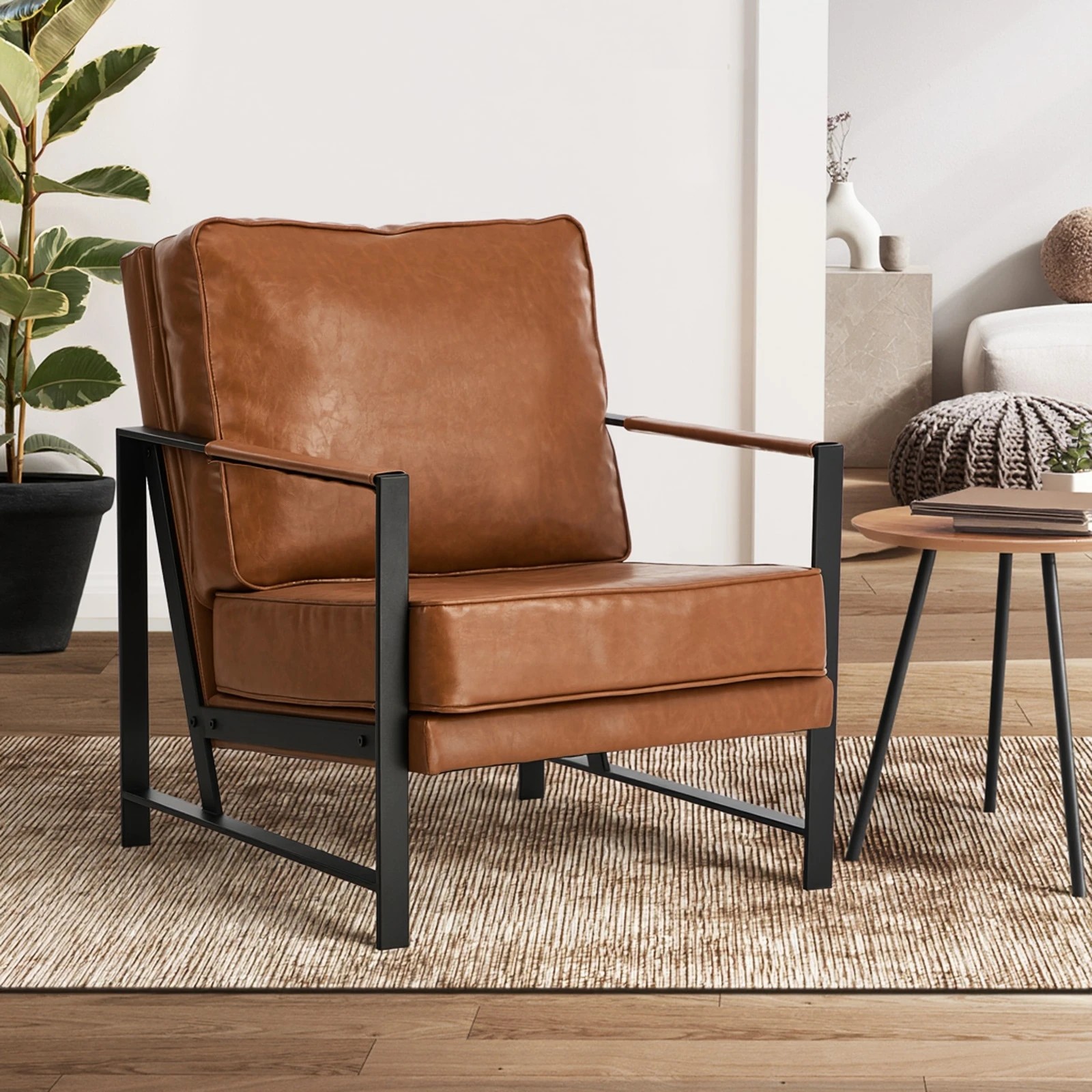 3 Oikiture Lounge Armchair Sofa Chair Faux Leather Accent Armchairs - Brown, 3 of 10