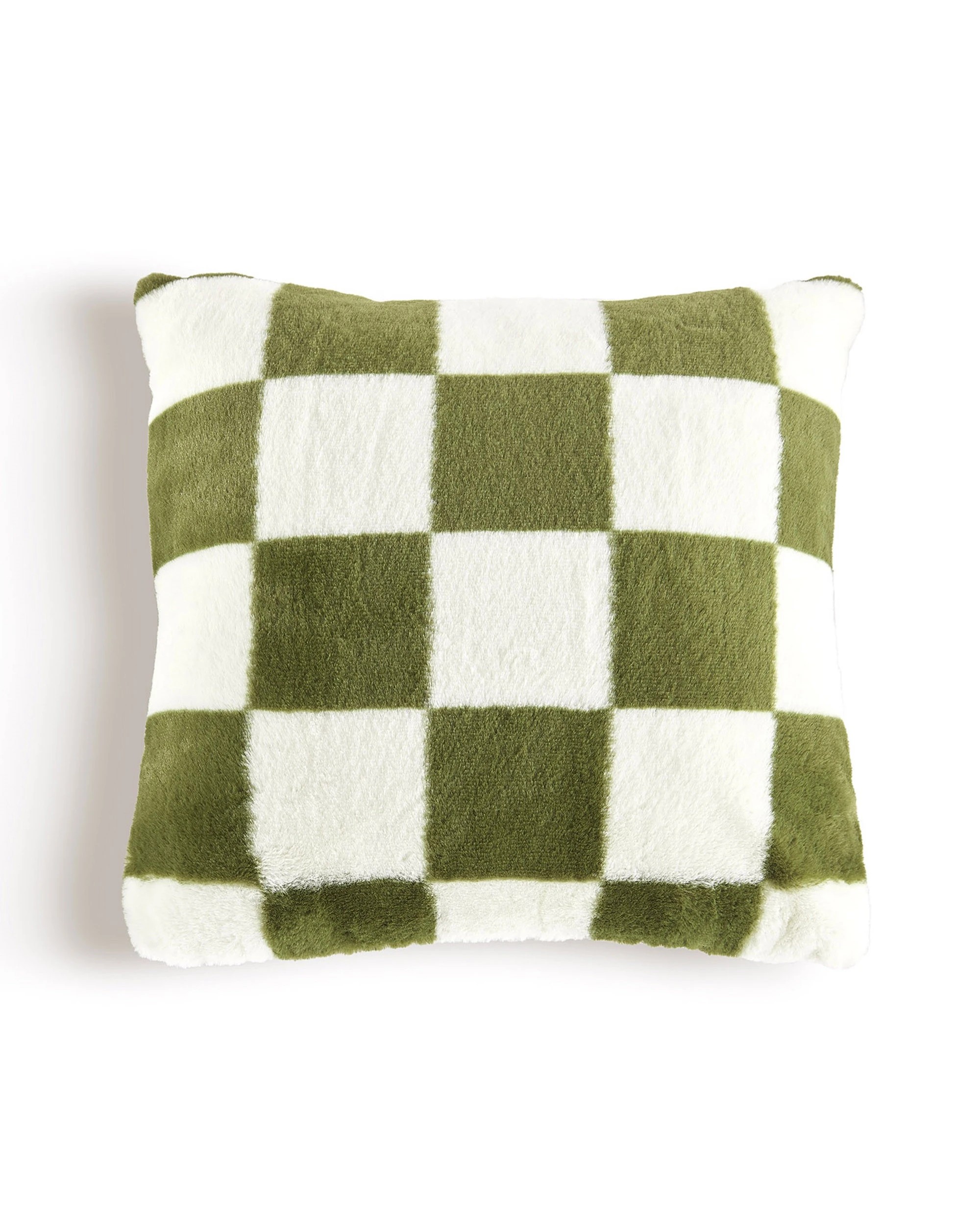 2 Dreamaker Checkered Plush Cushion 50x50cm - Olive and Cream, 2 of 6