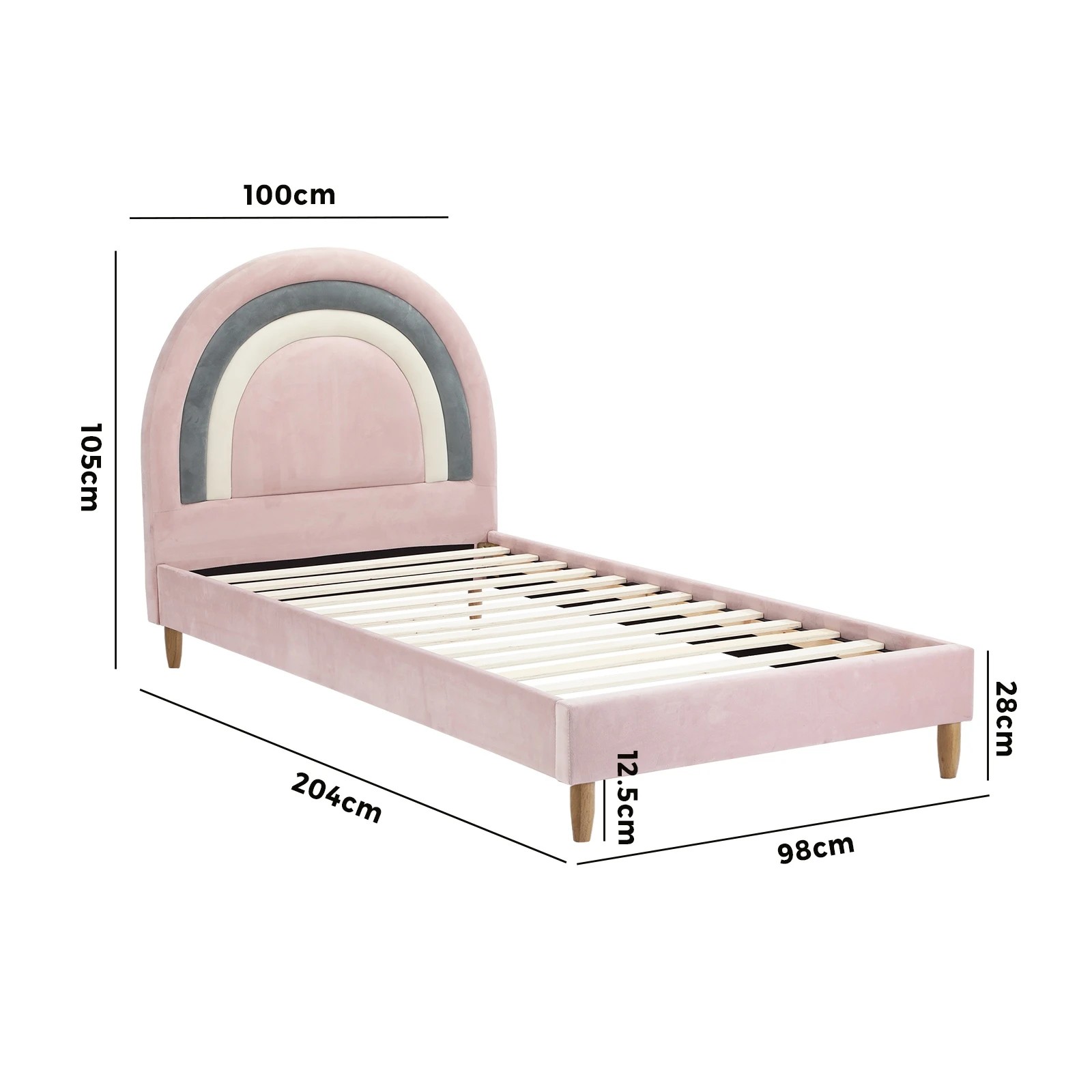 2 Oikiture Bed Frame 2X Single Size Rainbow Kids Bed Frame Velvet - Pink, 2 of 6