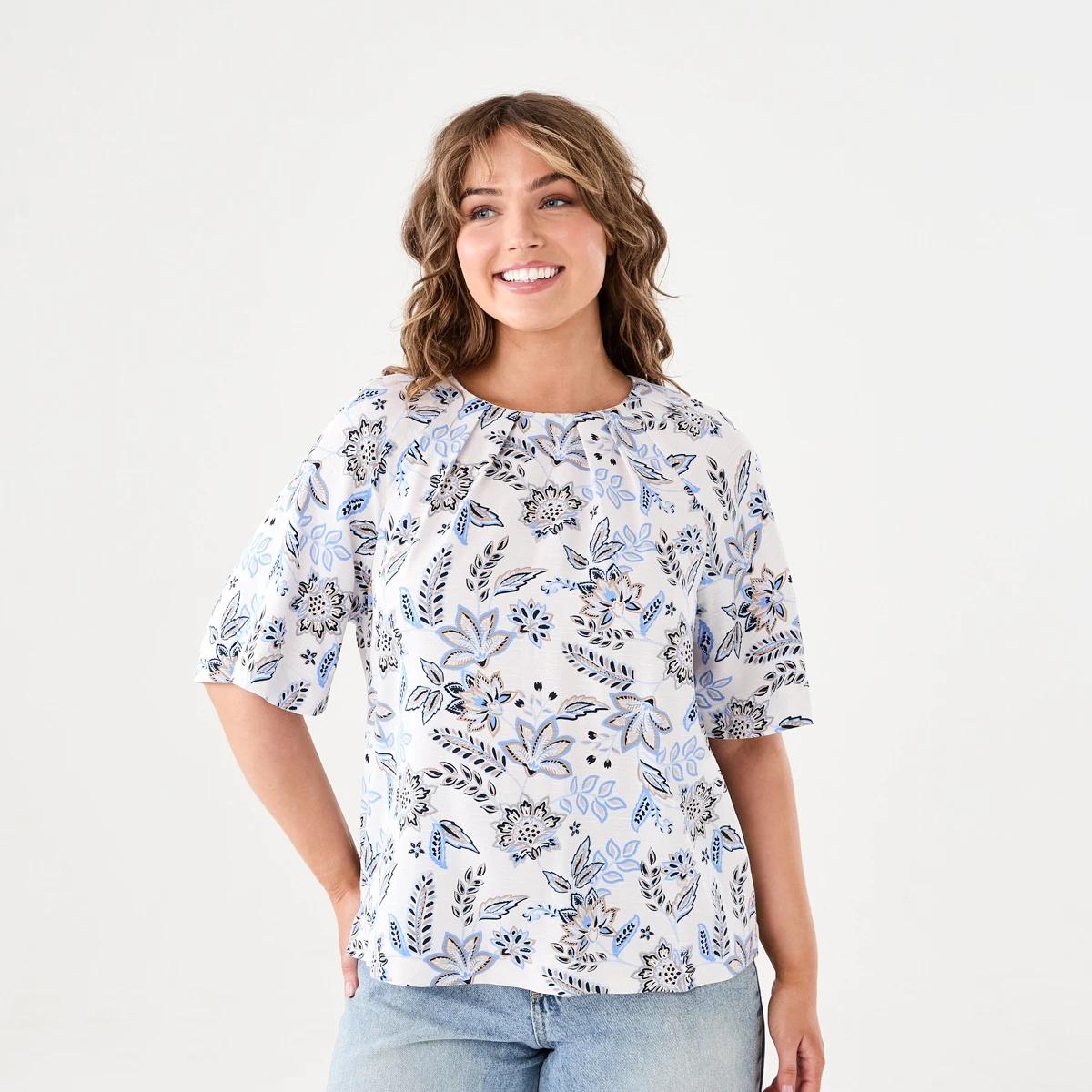 1 Short Sleeve Tuck Top CHINTZ NAT BEIGE, 1 of 5