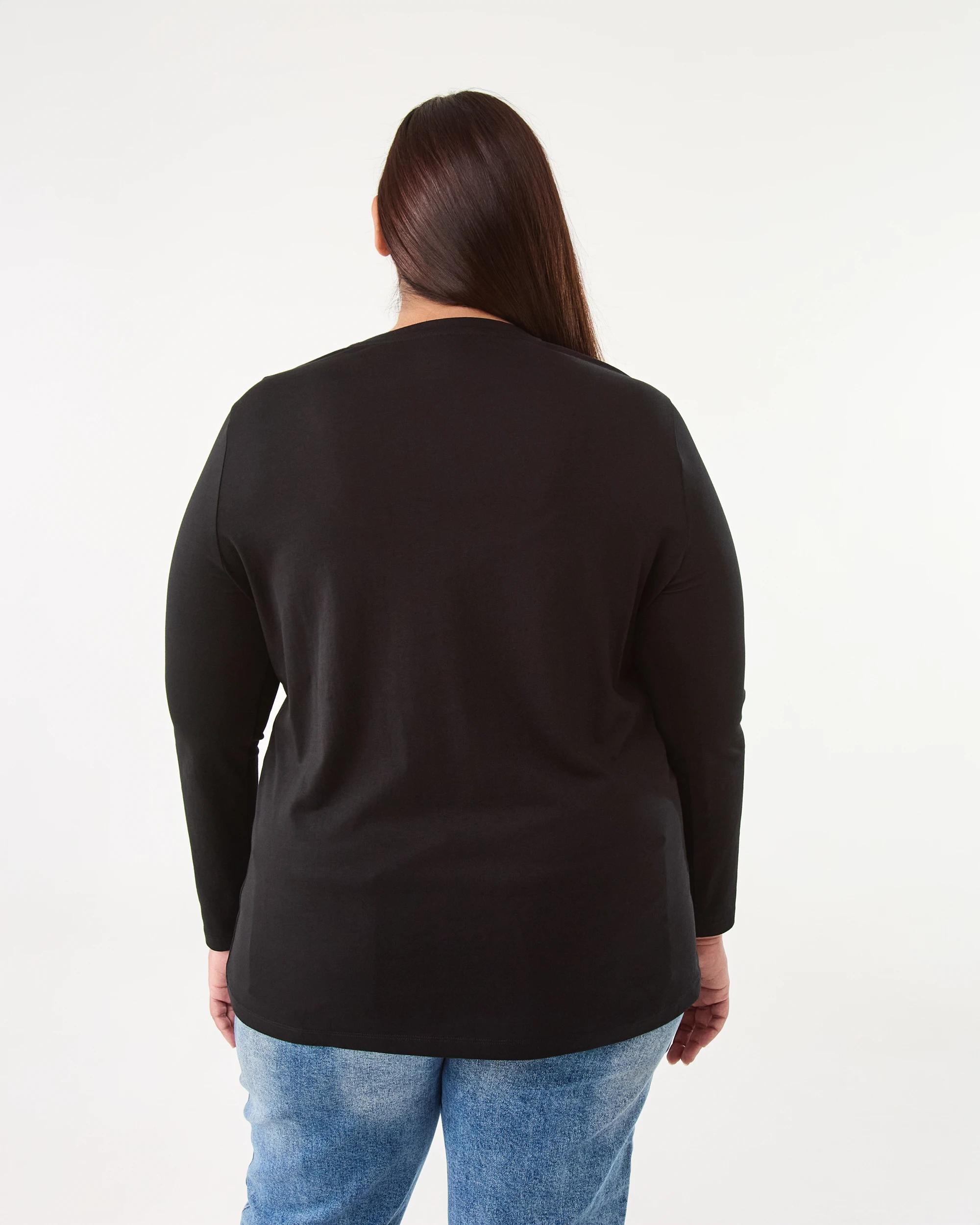 3 Curve Long Sleeve Cotton T-shirt Black, 3 of 7