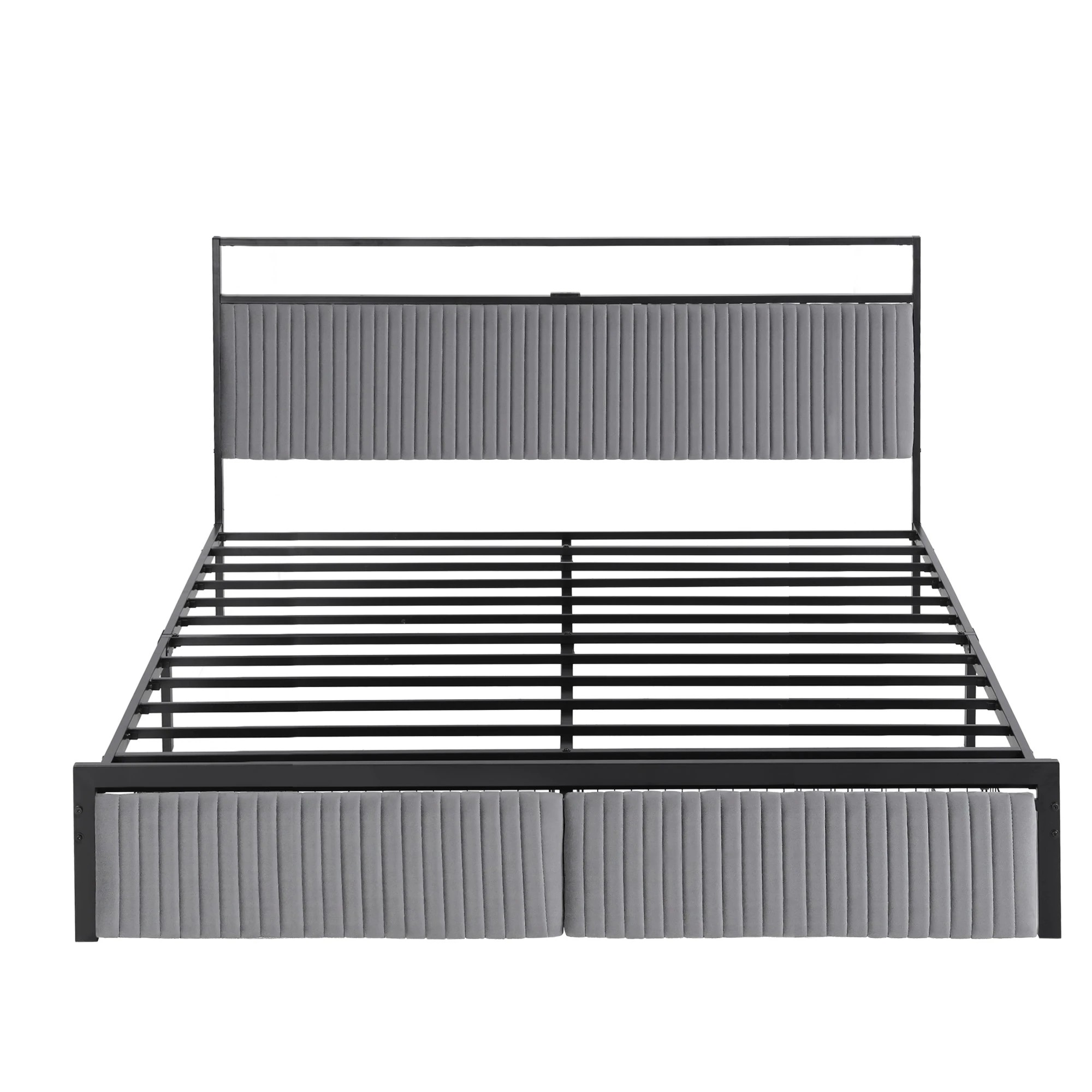 Artiss Metal Bed Frame King Size LED Charging Station 2 Drawers - Black ...