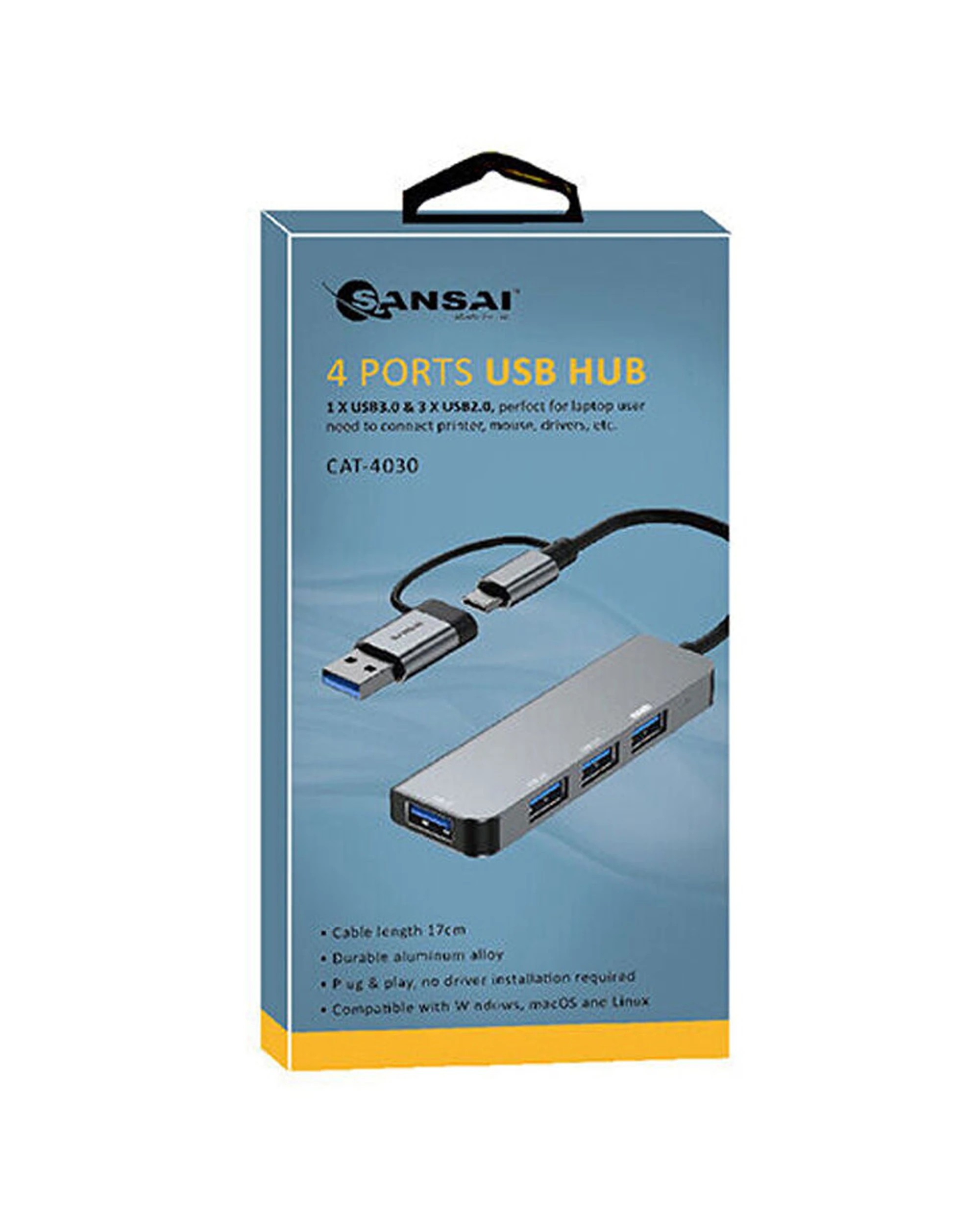 1 Sansai 4 Port USB Hub Laptop USB A C To 3x USB A 2.0 1x 3.0 Aluminium - Grey, 1 of 3
