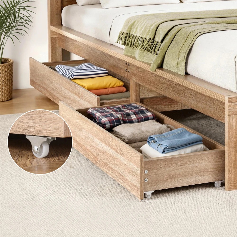 5 Artiss 2pcs Under Bed Storage with Wheels Rolling Wooden Drawers Single & Double - Brown, 5 of 7
