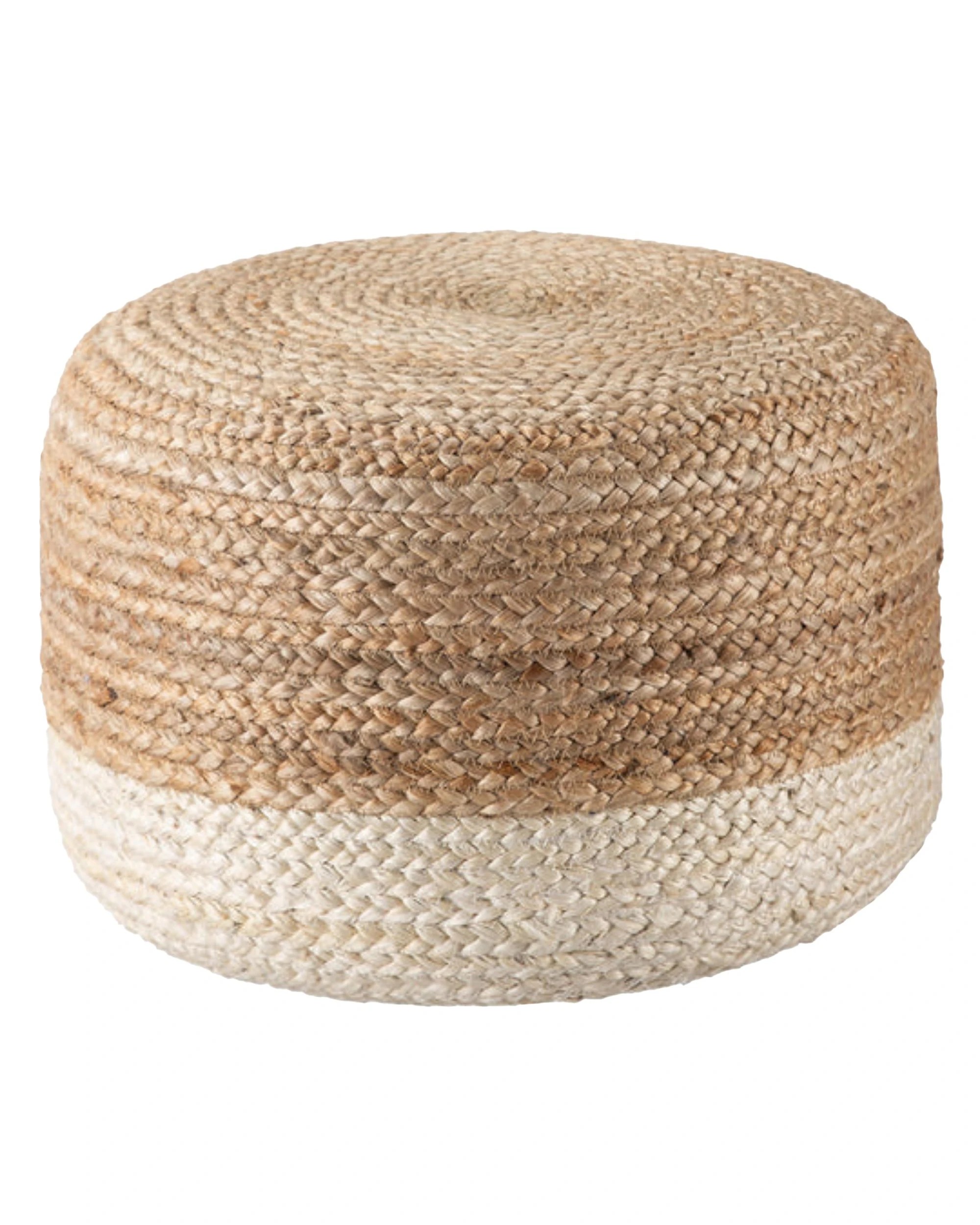 1 La Grace Home Ombre Hand Braided Jute Cotton Pouf Ottoman - Beige, 1 of 5