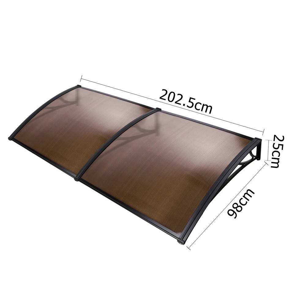 2 Instahut Window Door Awning Canopy 1mx2m  Sheet  Plastic Frame - Brown, 2 of 8