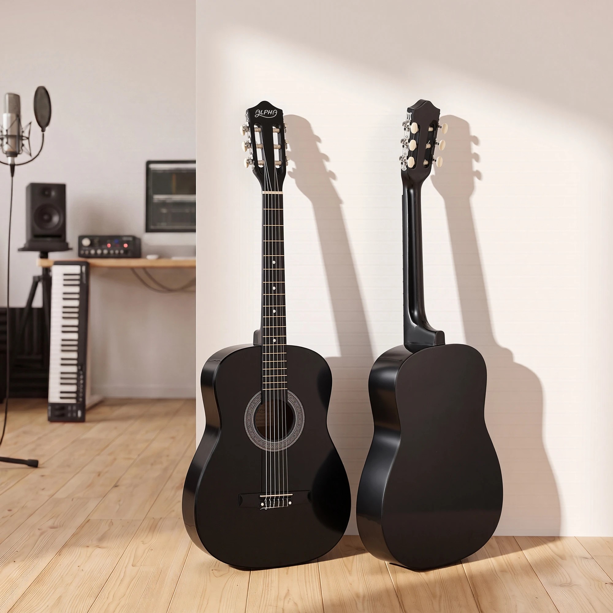 6 Alpha 38 Inch Acoustic Guitar Full Size Classical Cutaway Nylon String - Black, 6 of 9