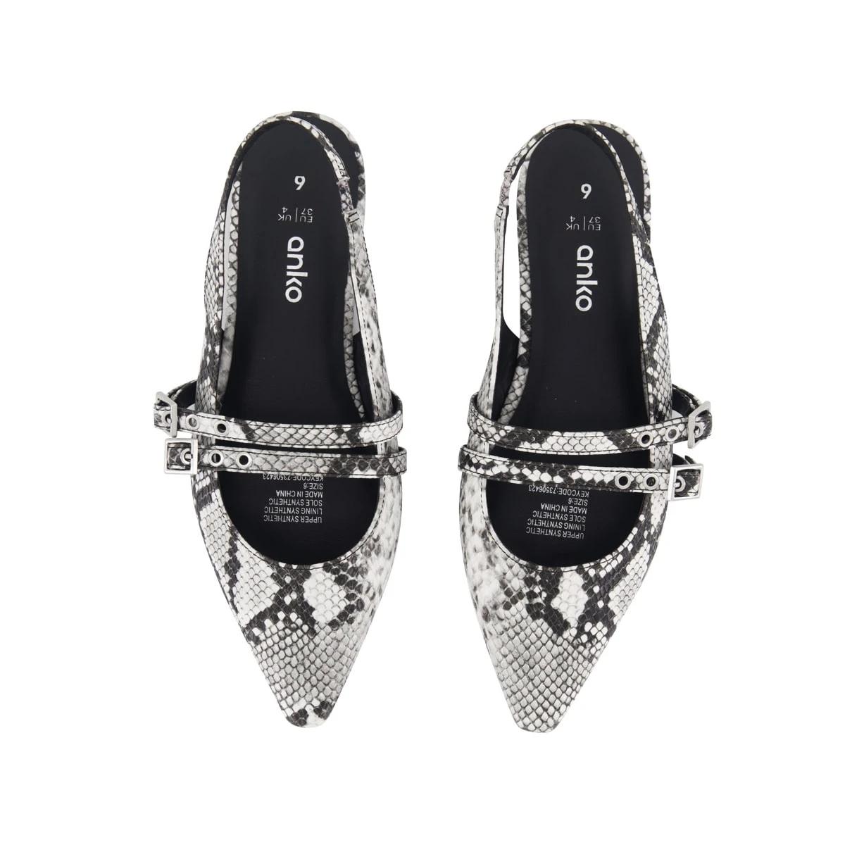 2 Slingback Two Strap Flats SNAKE BLACK WHITE, 2 of 3