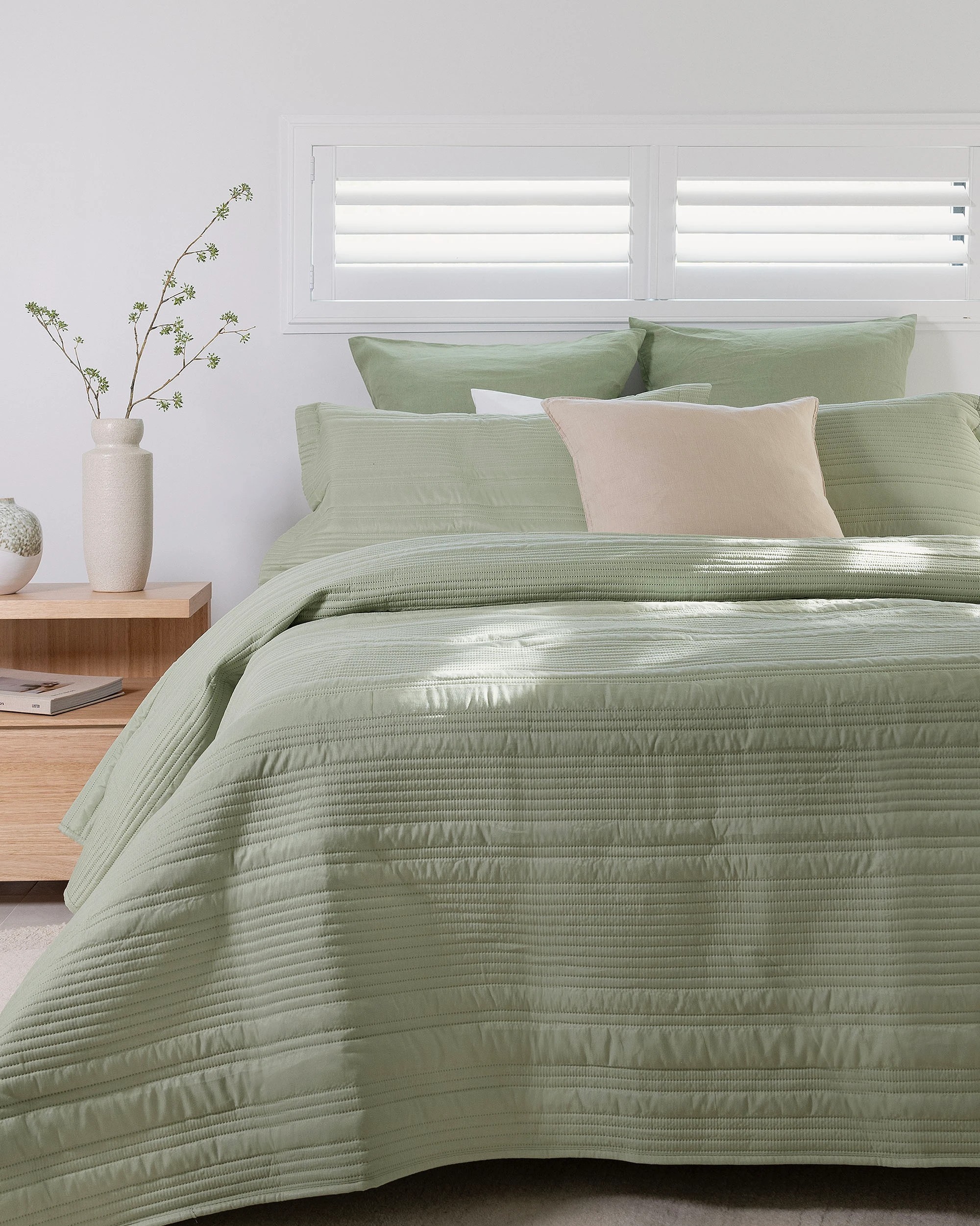 1 Bambury Flinders Embossed Microfibre Lightweight Coverlet Set Sage -Queen/King - Green, 1 of 4