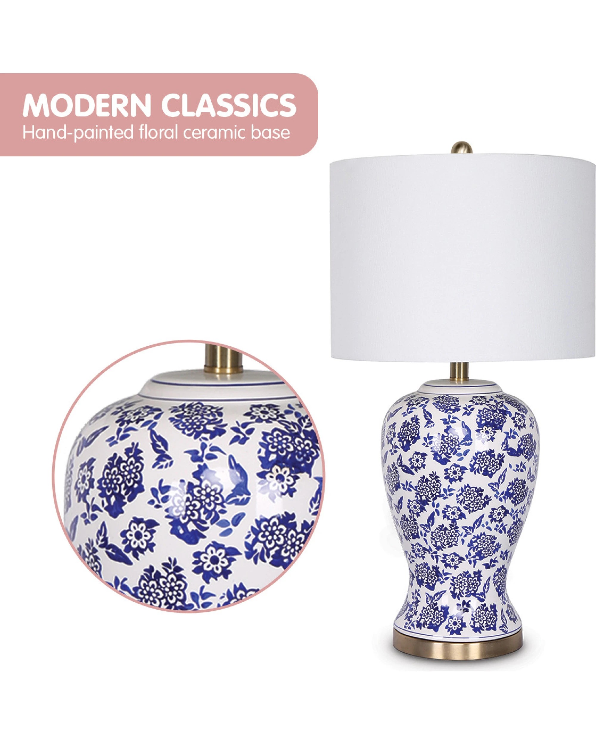 5 Sarantino Hand-Painted Floral Ceramic Table Lamp with Cotton Drum Shade - White, 5 of 8