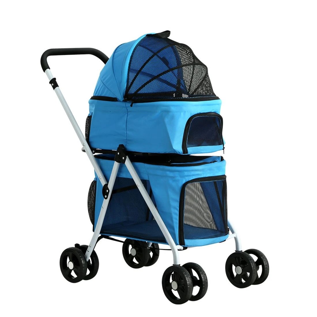 1 i.Pet Pet Stroller Dog Pram Large Cat Carrier Travel Pushchair Foldable 4 - Blue, 1 of 5