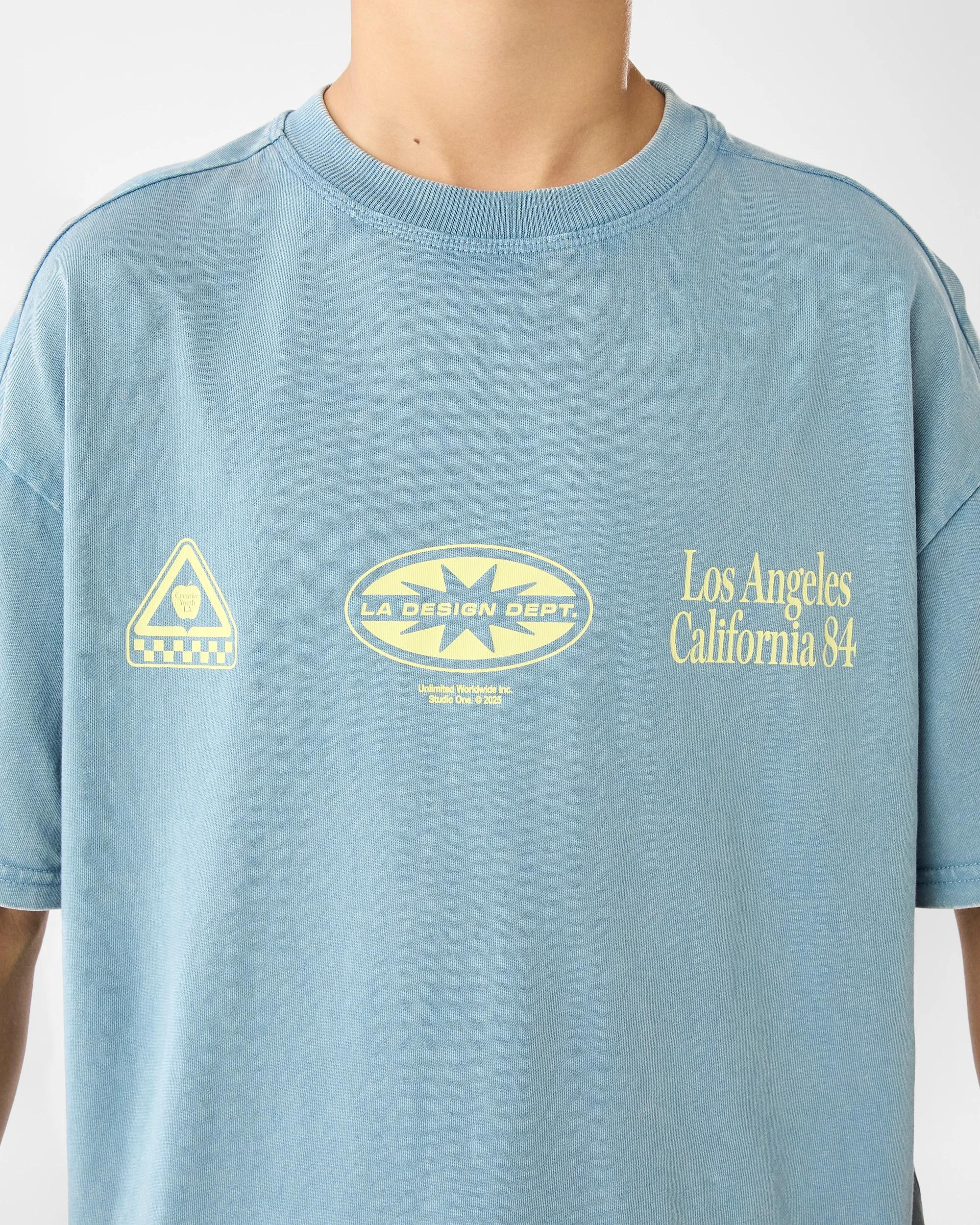 4 Short Sleeve Oversized Washed Printed T-shirt Blu Typogr, 4 of 7