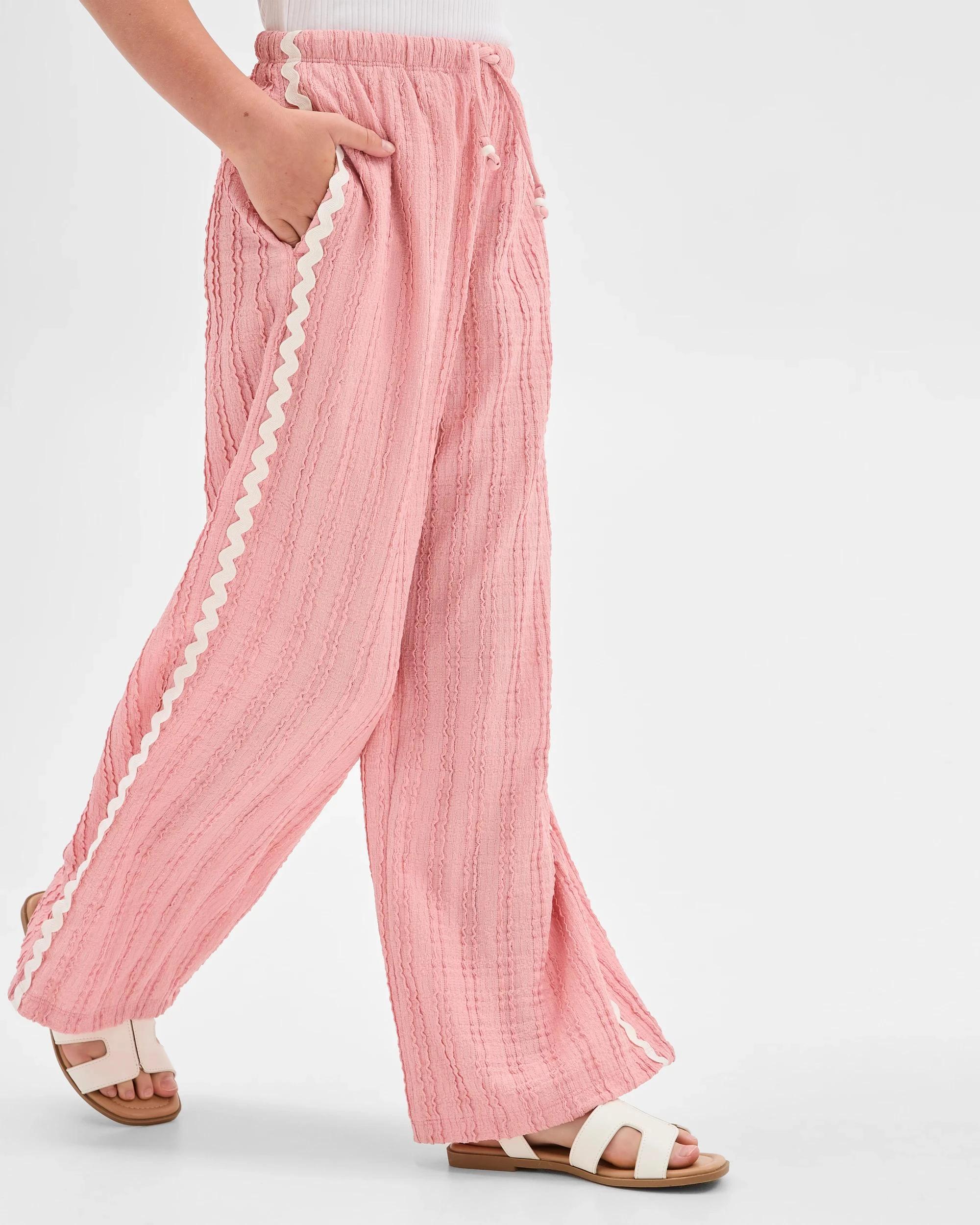 4 Target Older Girls Textured Wide Leg Pants POWDER PINK, 4 of 6