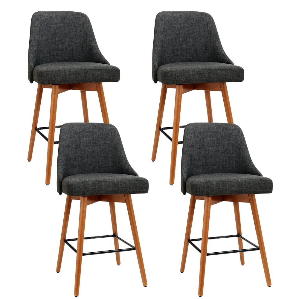 1 Artiss 4x Bar Stools Swivel Seat Wooden Charcoal - Grey, 1 of 6