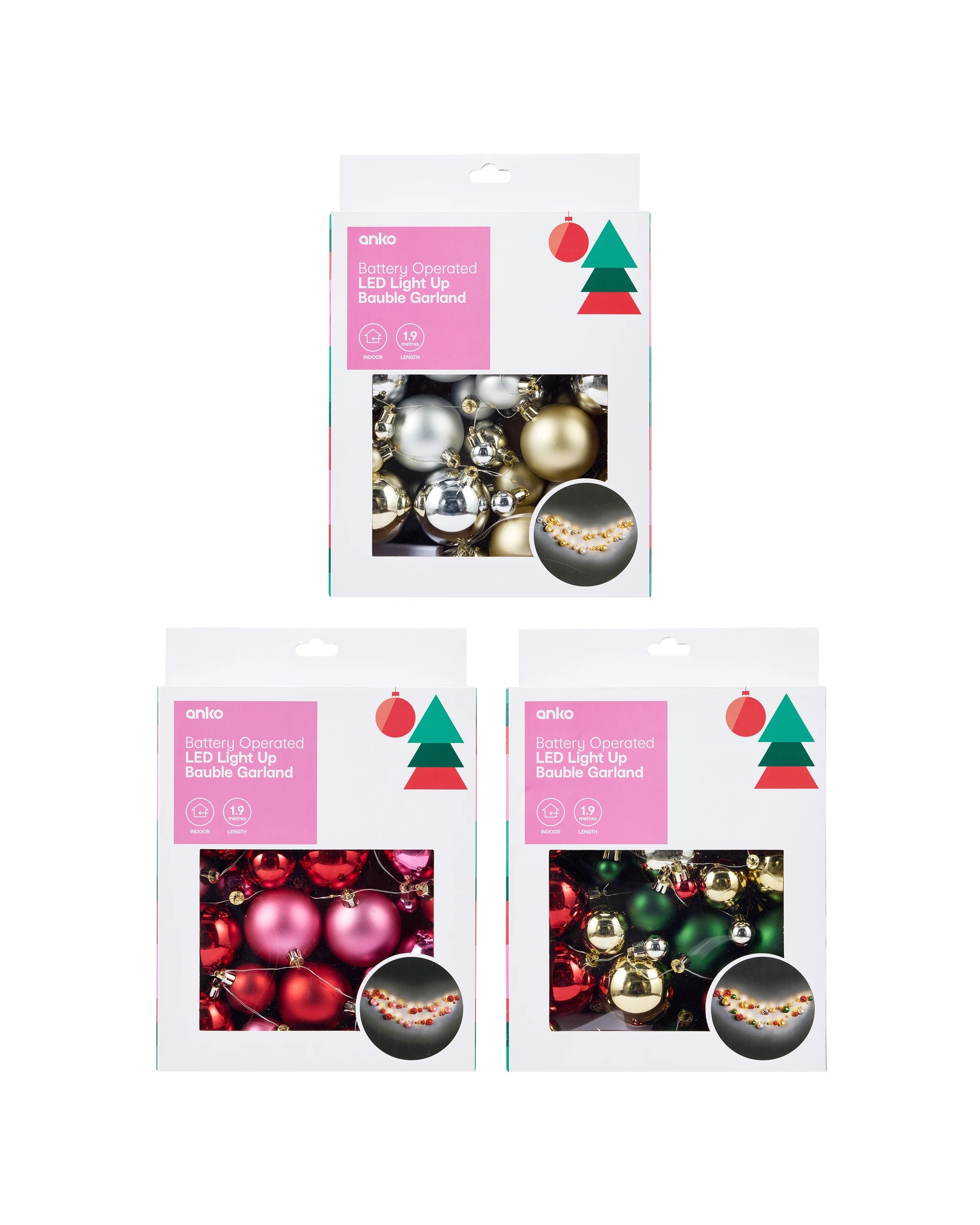 6 1.9m Battery Operated LED Light Up Bauble Garland - Assorted, 6 of 6