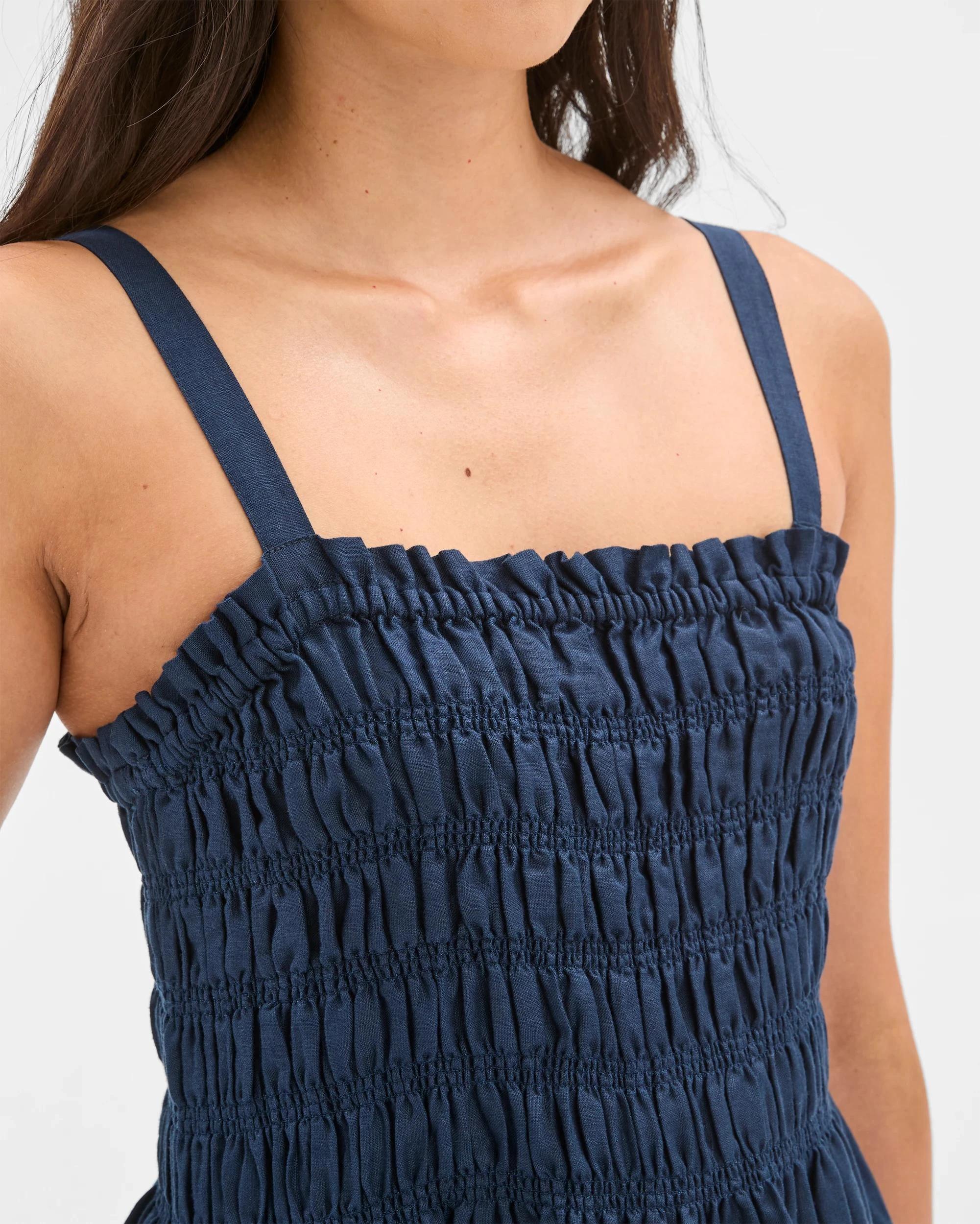 4 Target Woman European Linen Shirred Midi Dress NAVY BLUE, 4 of 6