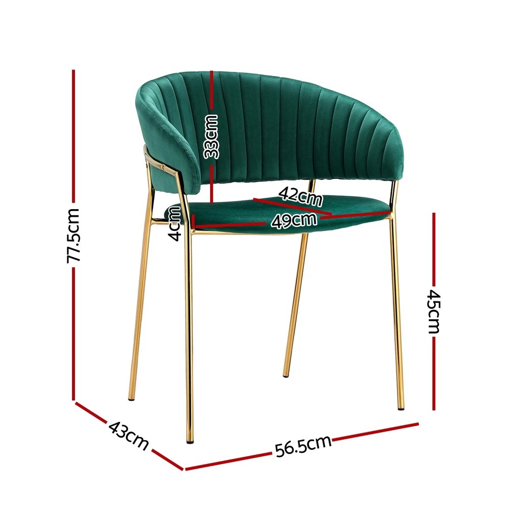 2 Artiss Dining Chairs Set of 2 Velvet Hollow Armchair - Green, 2 of 6