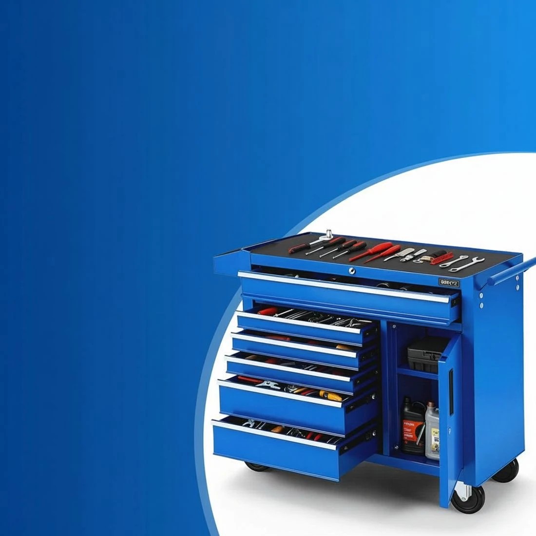 6 Giantz 6 Drawer Tool Chest Trolley Cabinet Cart Toolbox Storage Organiser - Blue, 6 of 6