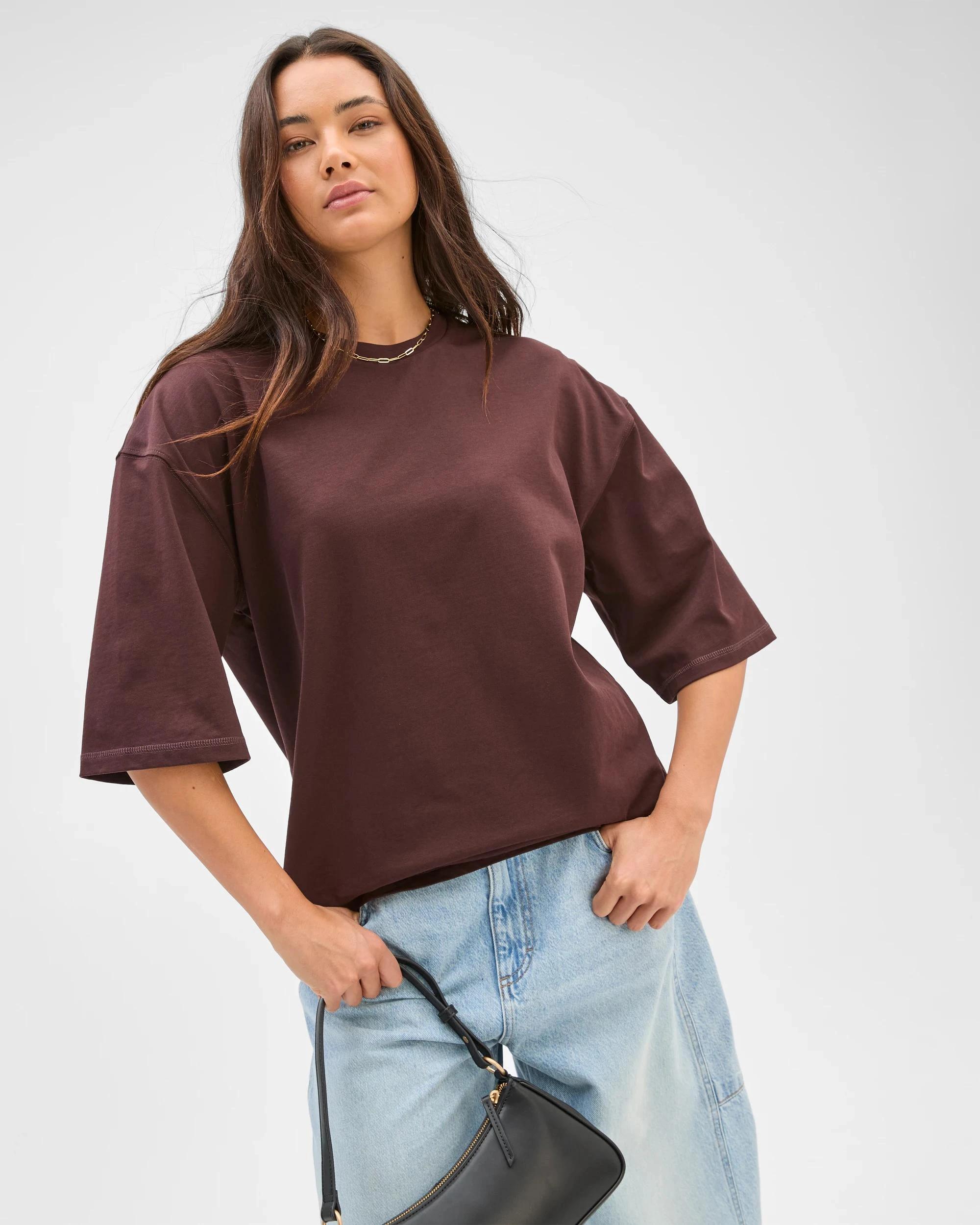4 Lily Loves Oversized Australian Cotton T-Shirt CHOCOLATE BROWN, 4 of 6