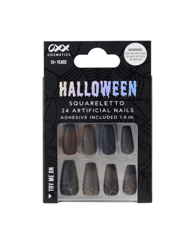 OXX Cosmetics Halloween 24 Pack Artificial Nails with Adhesive - Squareletto Shape, Dark 