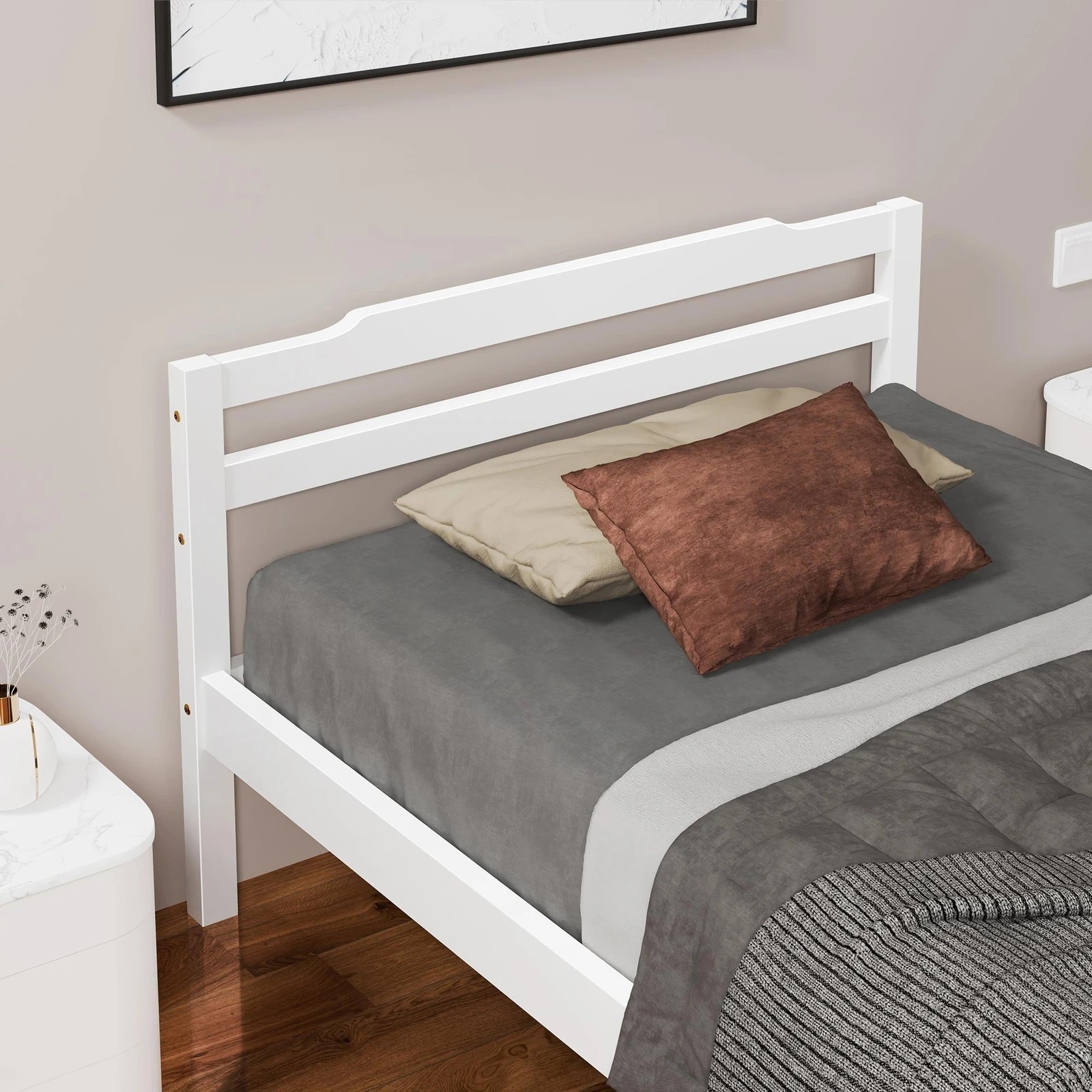 4 Alfordson Bed Frame Wooden Single Size Mattress Base Platform Timber Dubem - White, 4 of 10