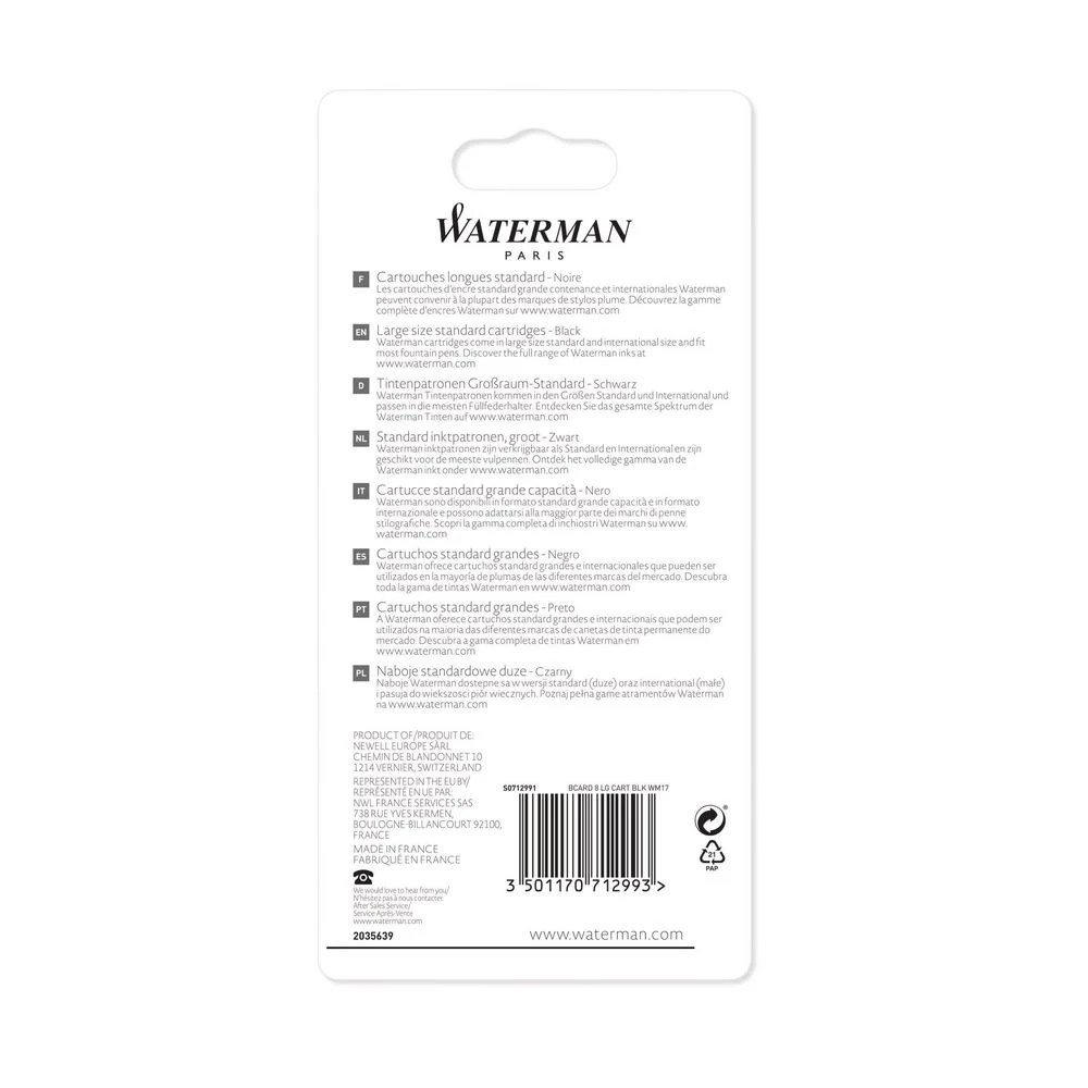3 Waterman Fountain Pen Ink Cartridges Black 8 Pack, 3 of 3