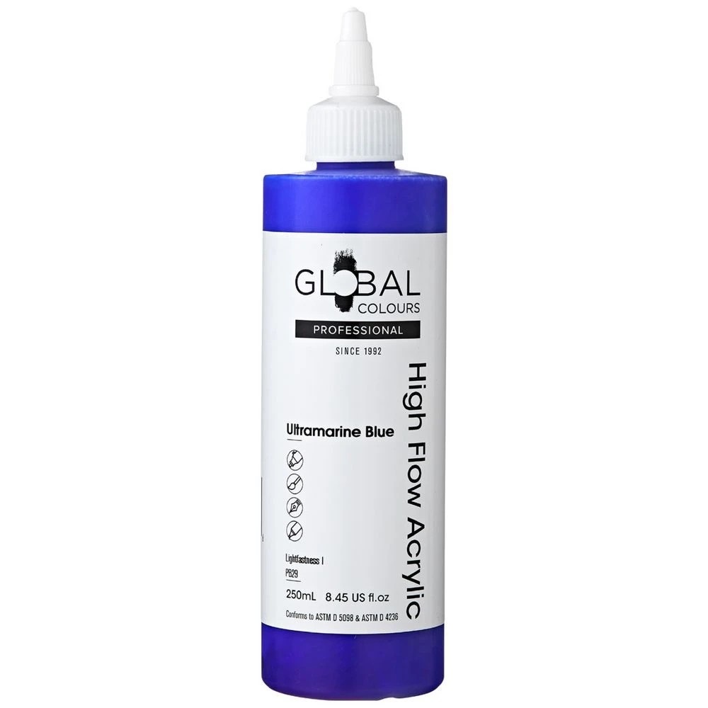 1 Global Colours High Flow Acrylic Paint 250mL Ultramarine Blue, 1 of 2