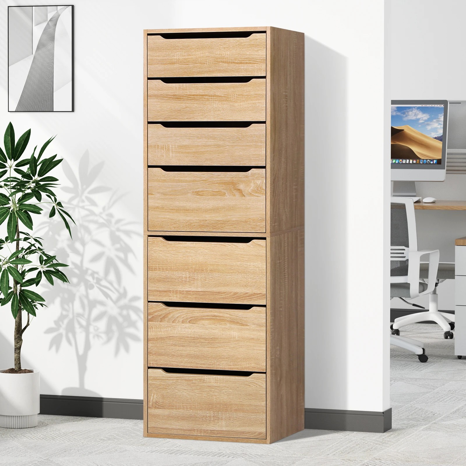 9 Alfordson Chest of 7 Drawers Office Storage Cabinet Tallboy Bedroom - Oak, 9 of 10